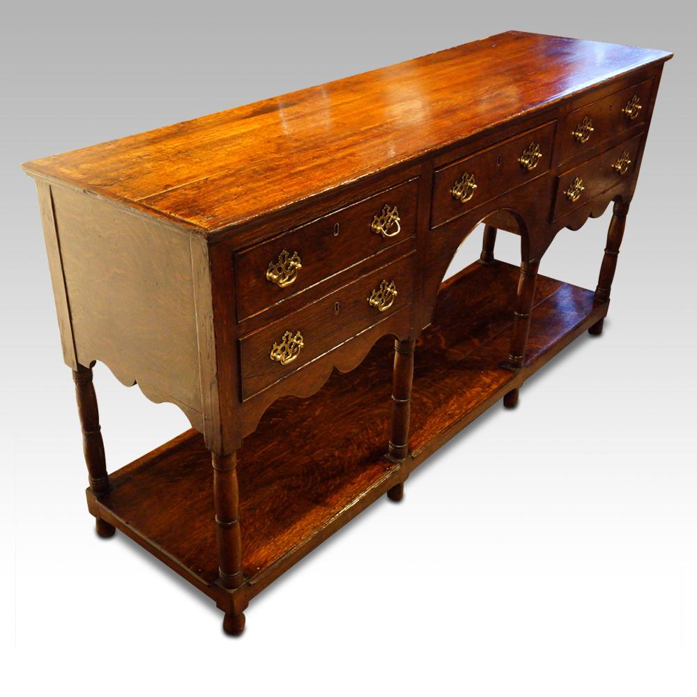 Antique oak pot board dresser base
This pot board dresser base was made, circa 1830.
This type of dresser is well suited for many places around your home.
A kitchen or dining setting is an obvious position for them to be placed but drawing rooms