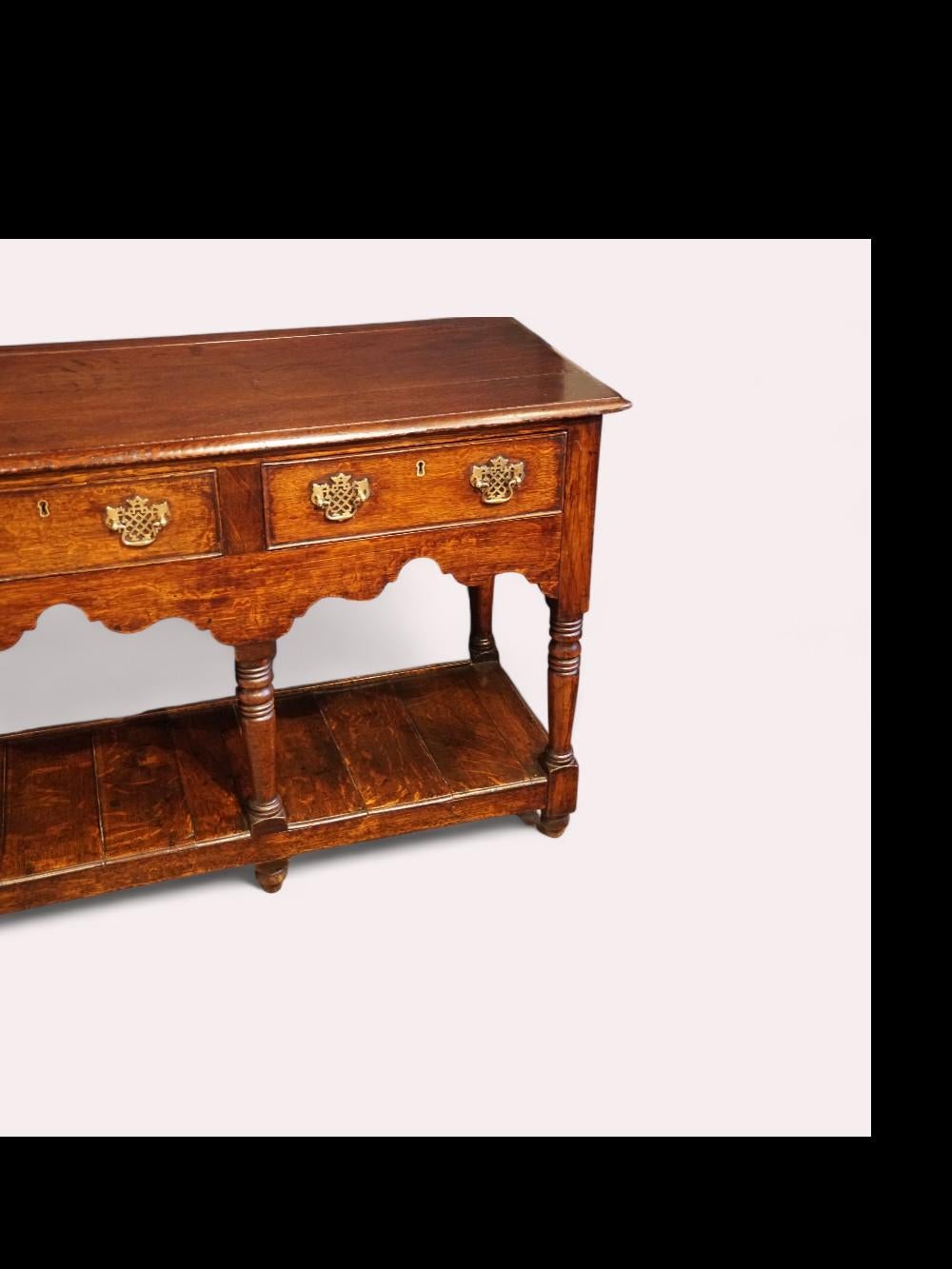 English Antique oak pot board dresser base For Sale