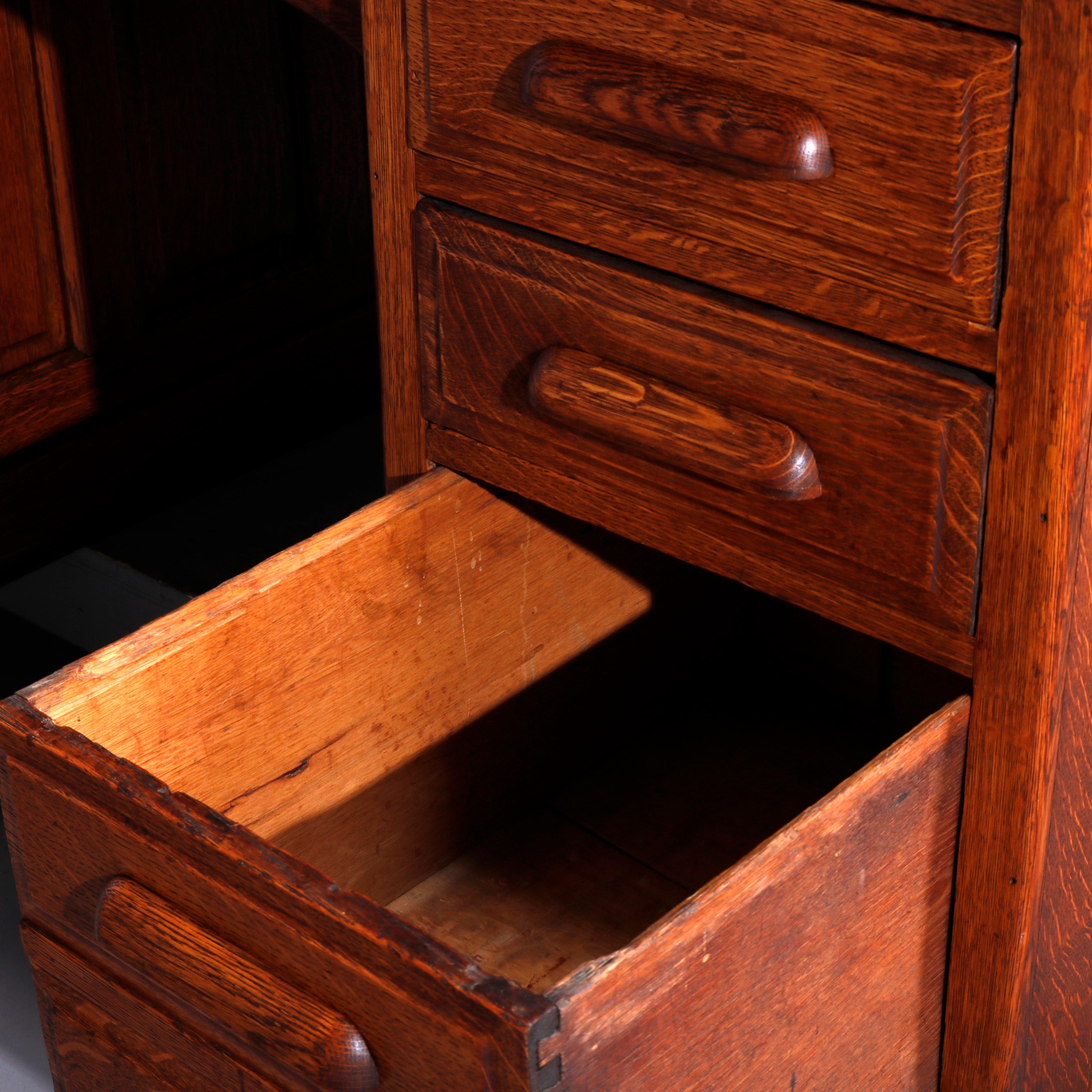 Antique Oak Raised Panel Partners Desk, Circa 1900 4