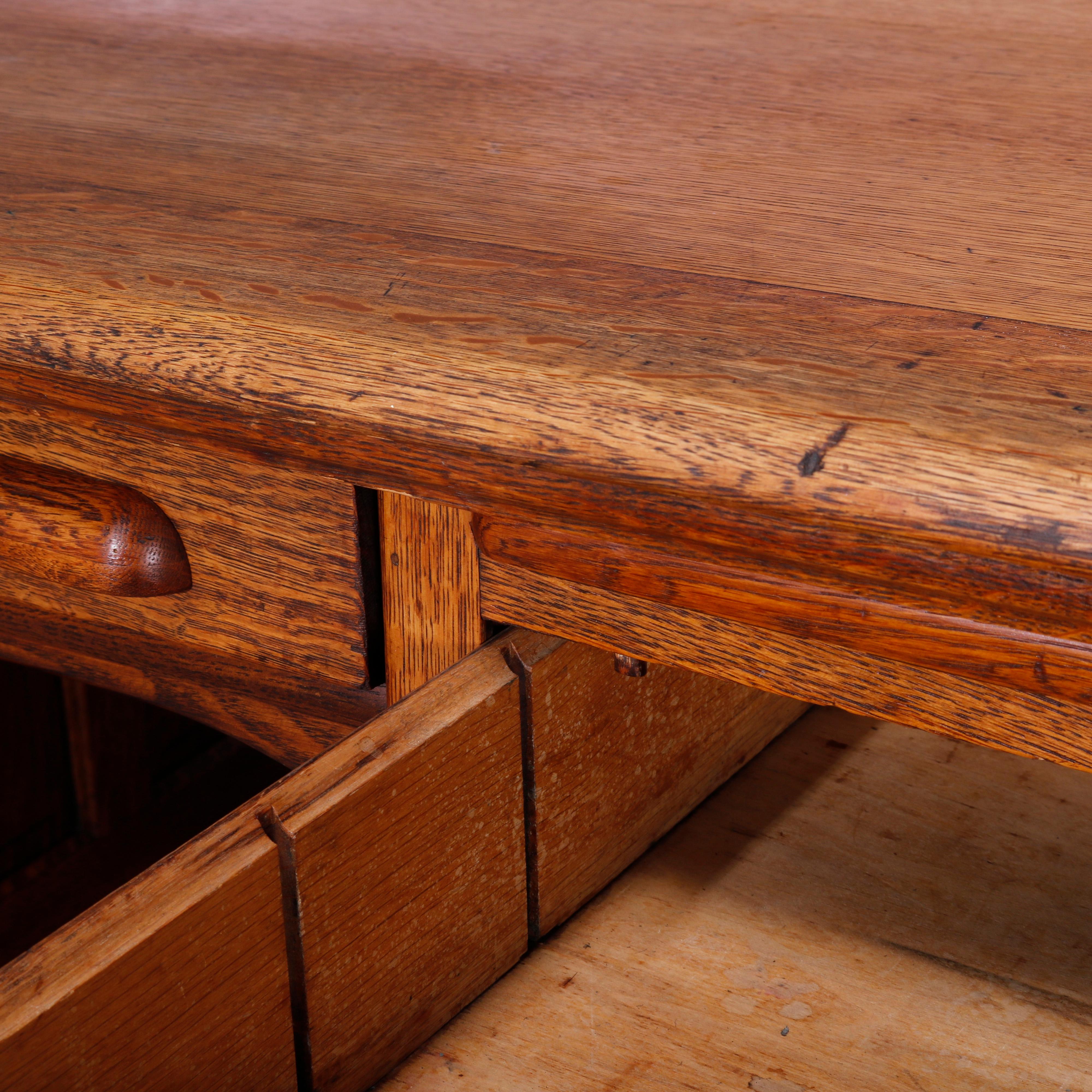 Antique Oak Raised Panel Partners Desk, Circa 1900 5