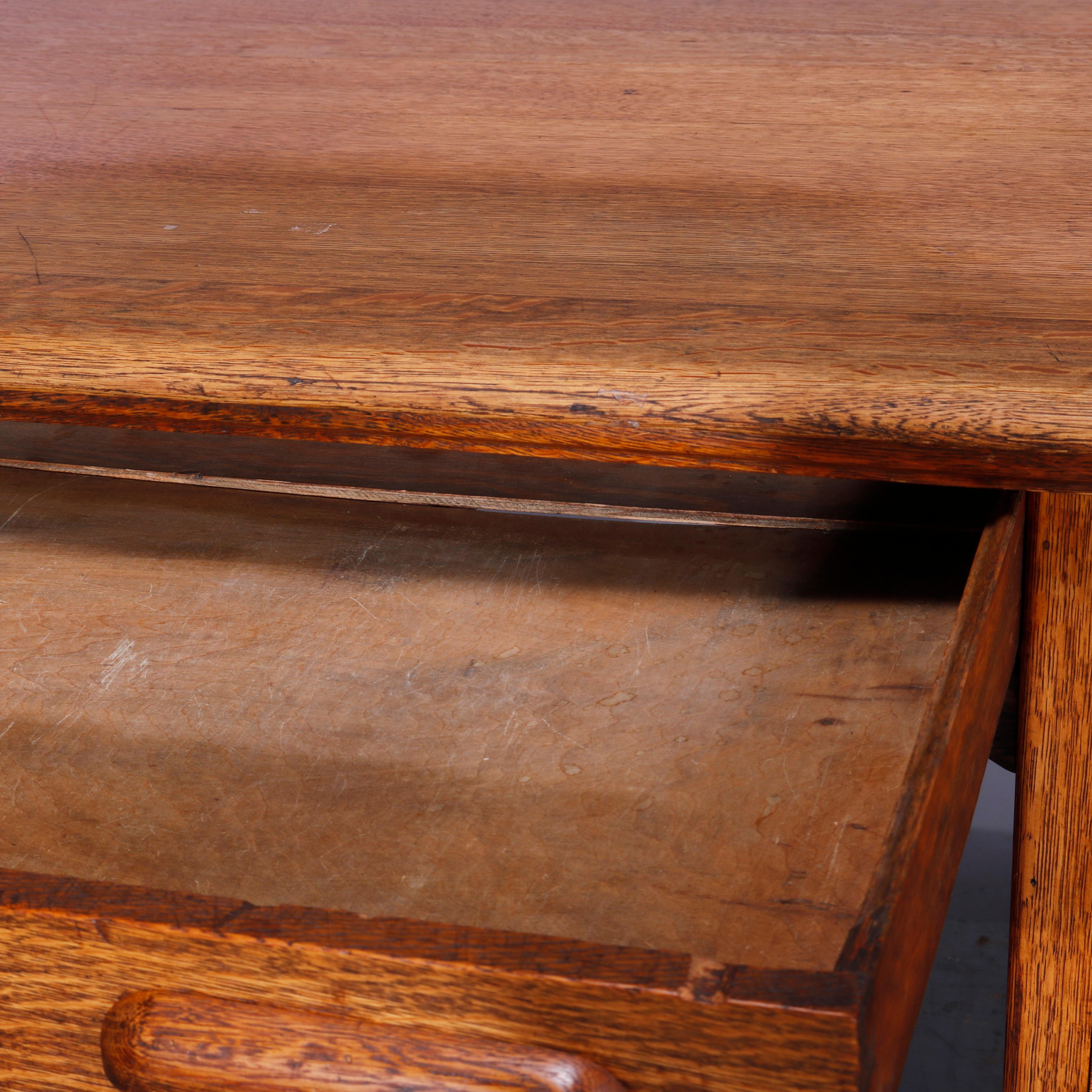 Antique Oak Raised Panel Partners Desk, Circa 1900 6