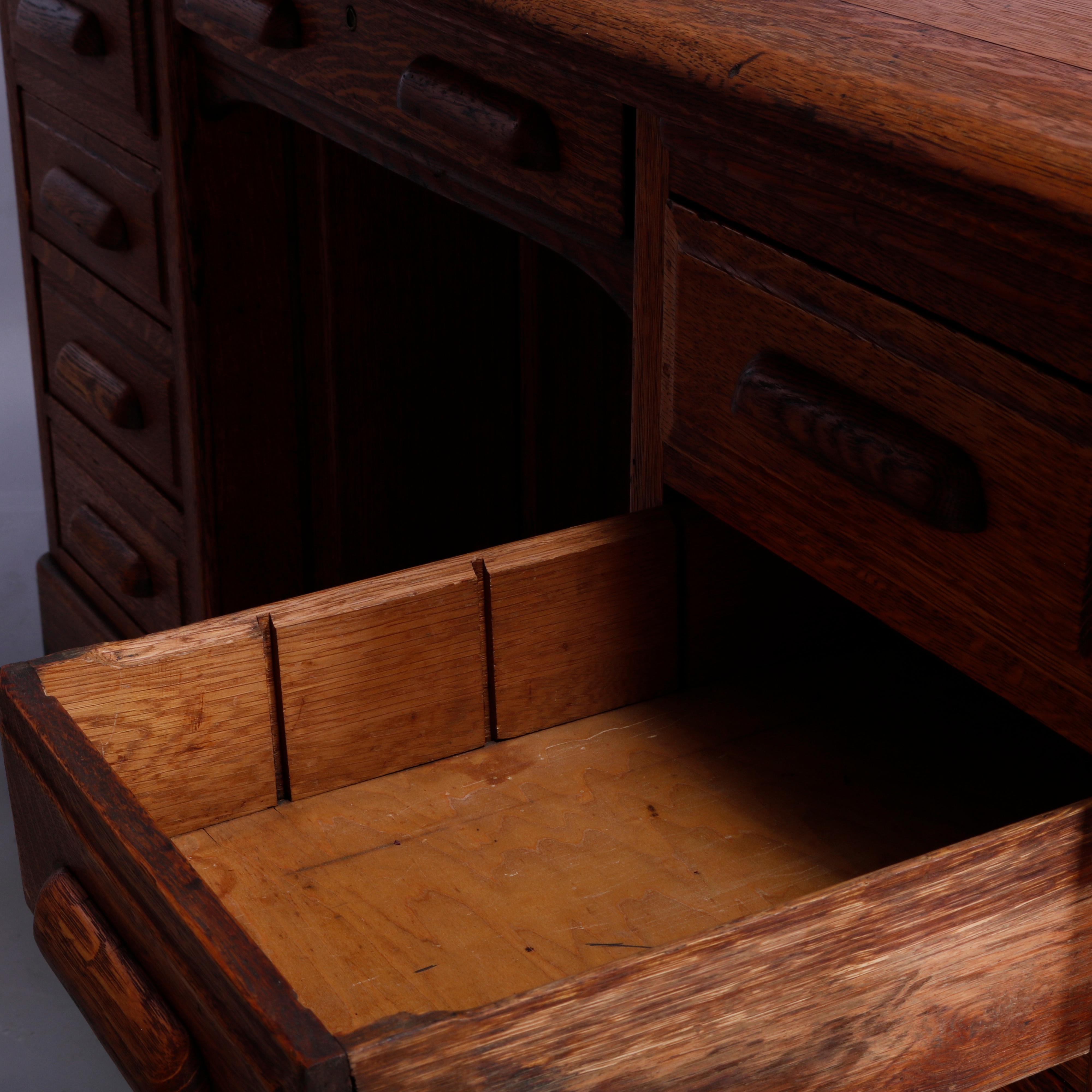 Antique Oak Raised Panel Partners Desk, Circa 1900 7