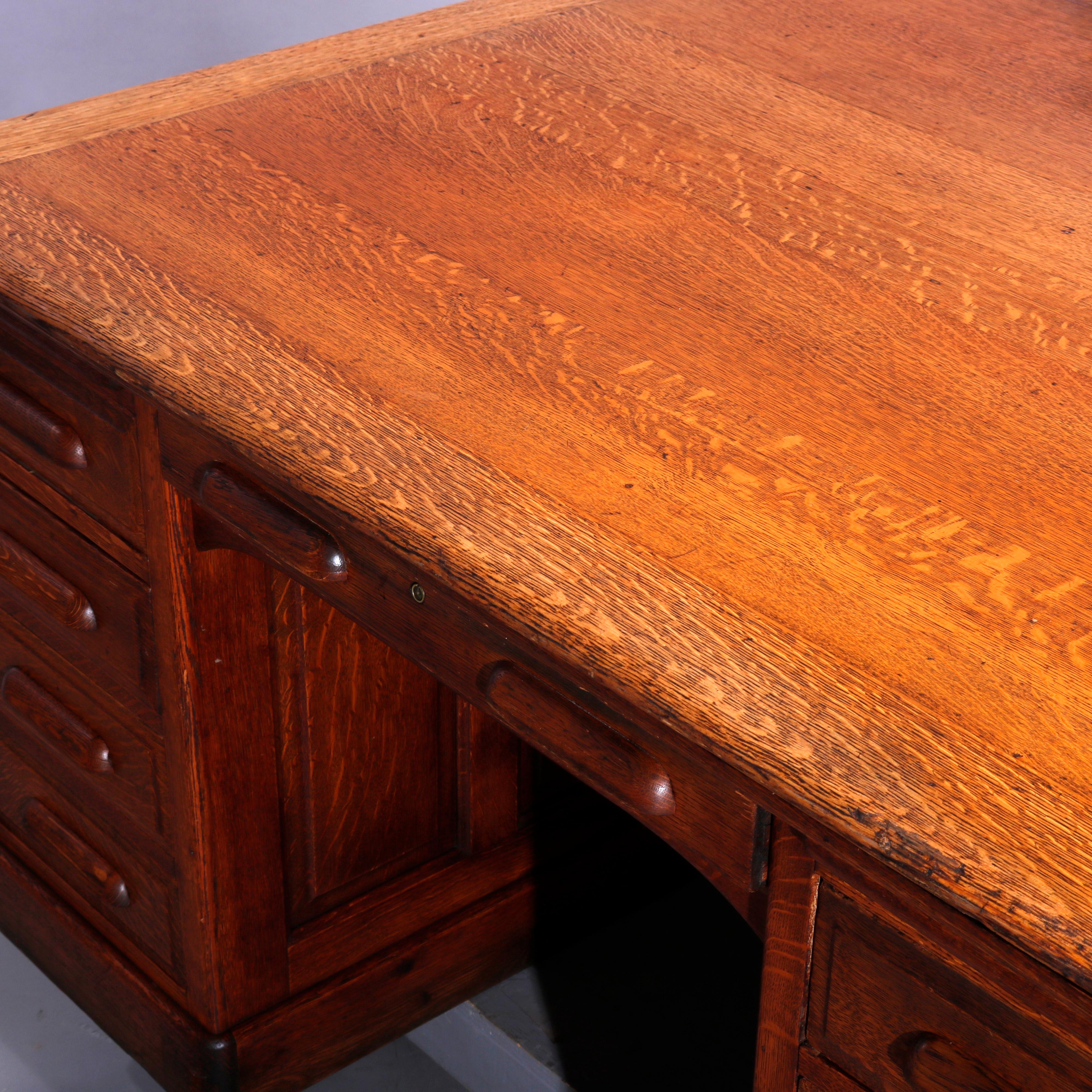 Antique Oak Raised Panel Partners Desk, Circa 1900 8