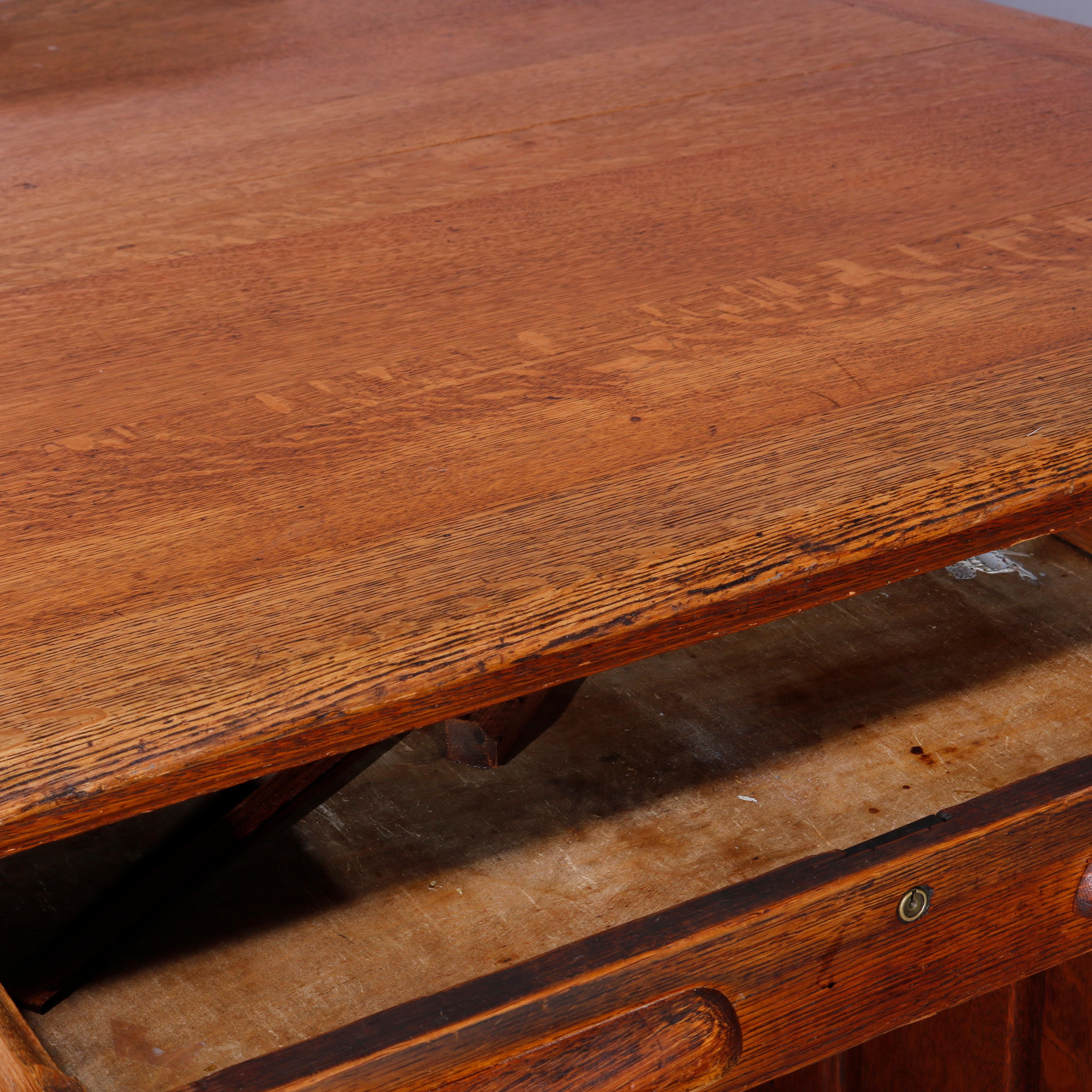 Antique Oak Raised Panel Partners Desk, Circa 1900 9