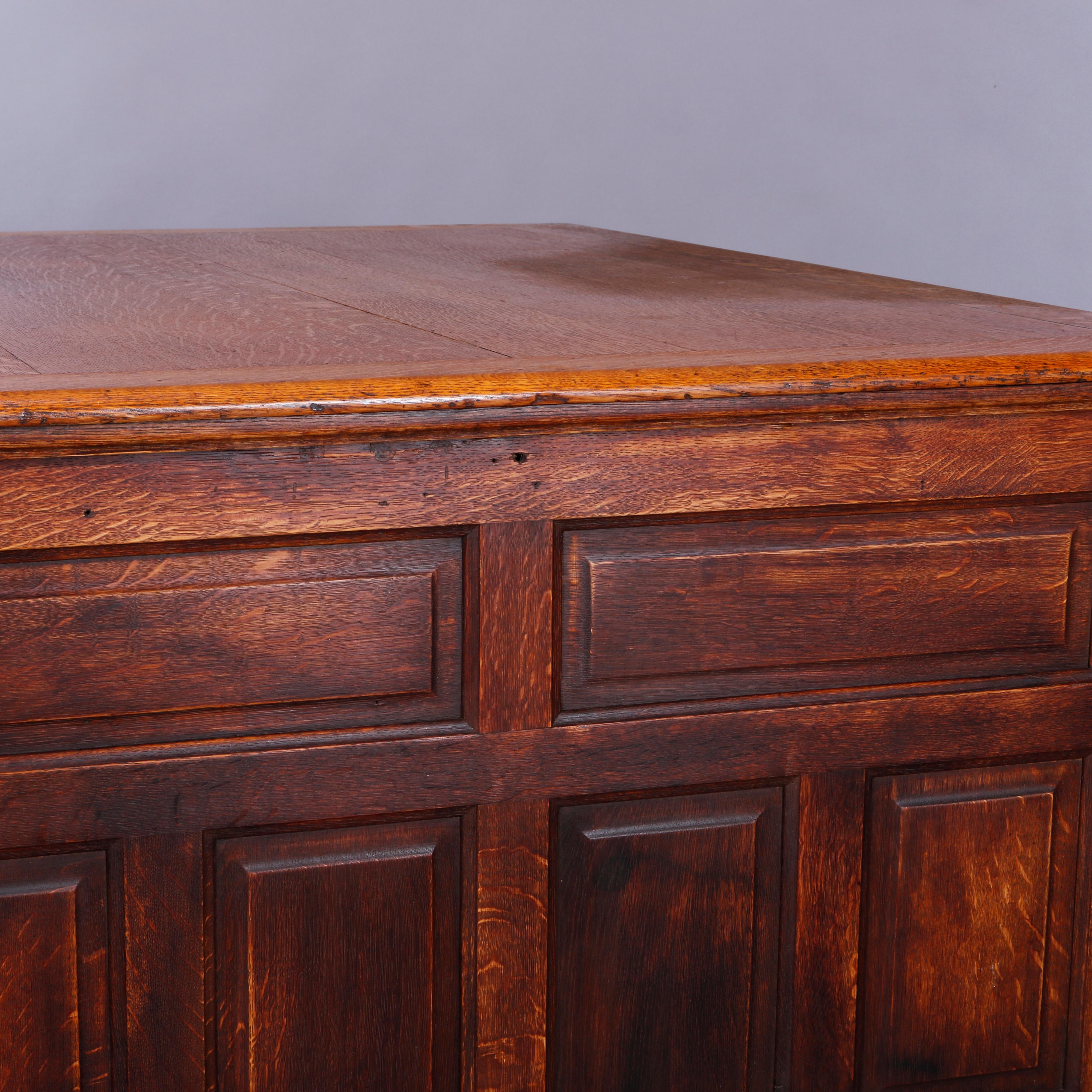 Antique Oak Raised Panel Partners Desk, Circa 1900 14