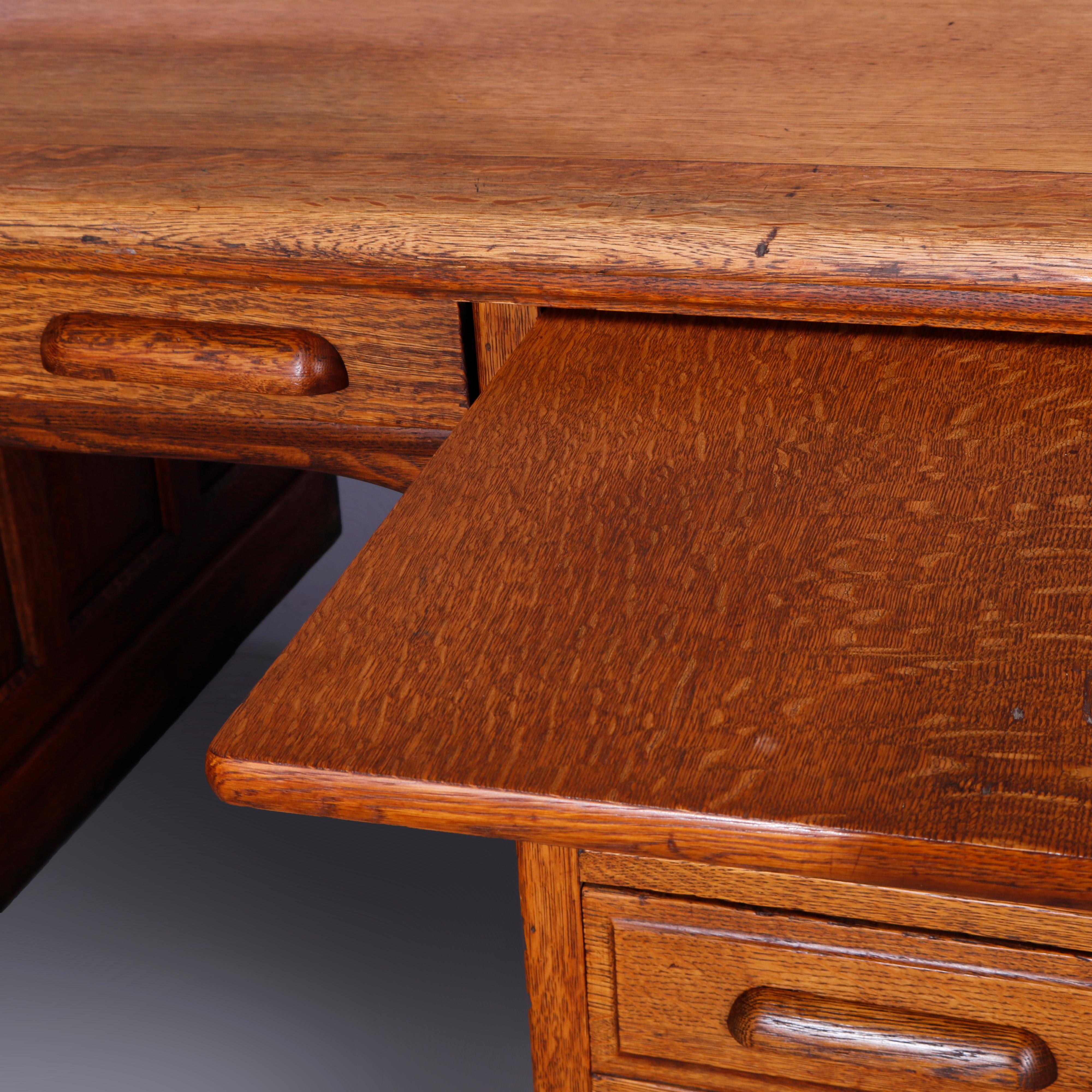 Antique Oak Raised Panel Partners Desk, Circa 1900 In Good Condition In Big Flats, NY