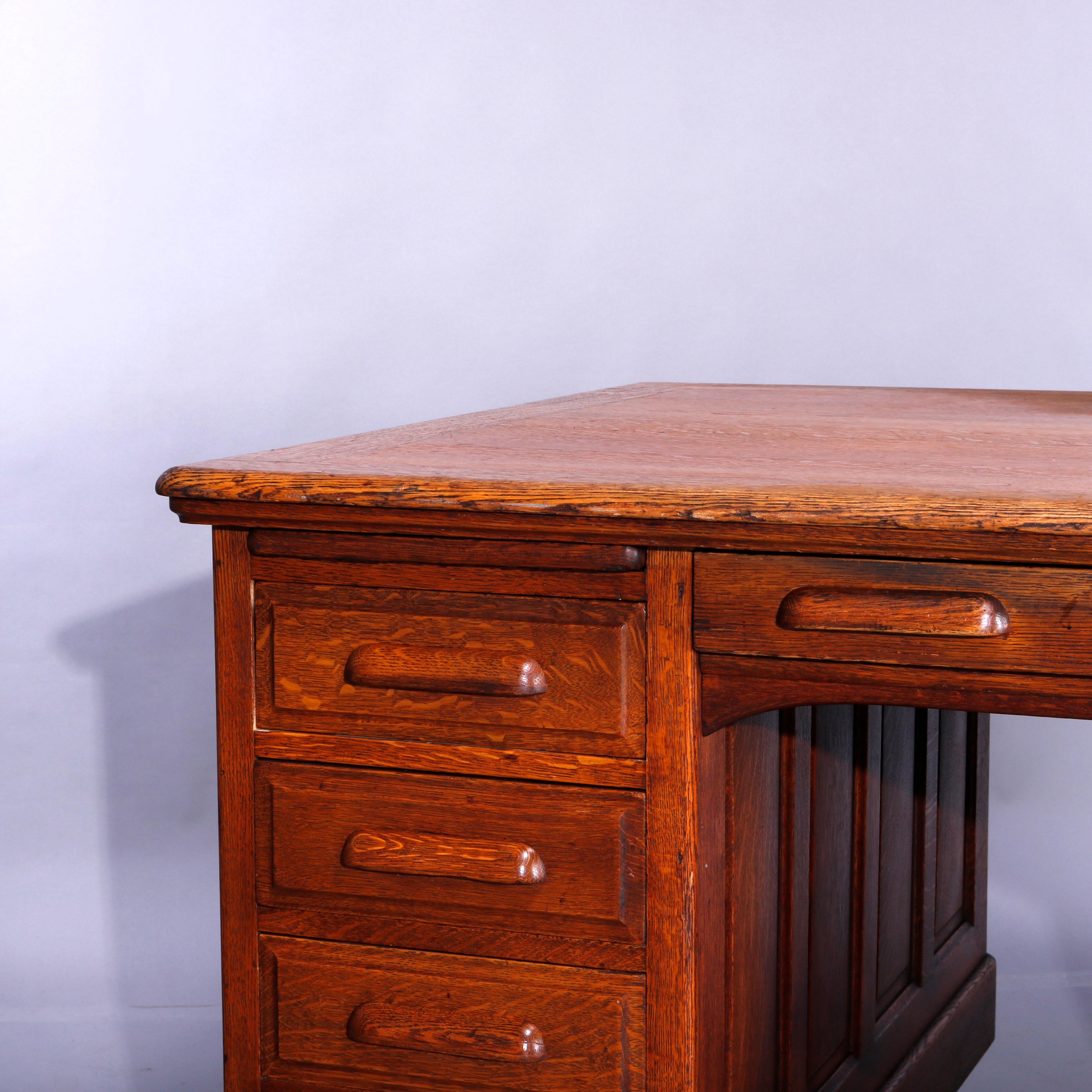 Antique Oak Raised Panel Partners Desk, Circa 1900 2