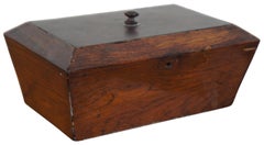 Boîte à thé rectangulaire en chêne antique Boîte à tabac encastrée dessus Keepsake Trinket 6,5 po.