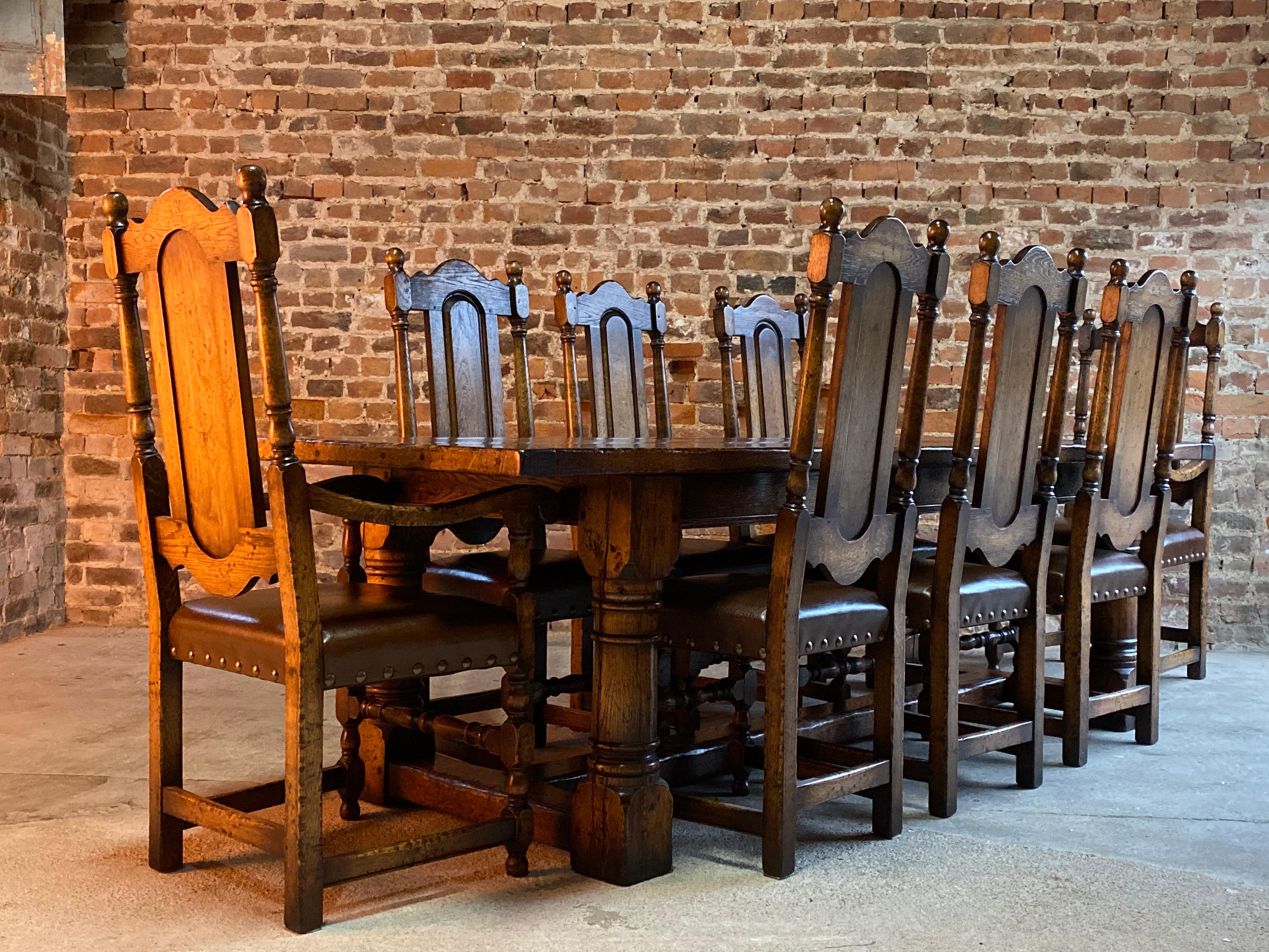 Antique Oak Refectory Dining Table and Eight Chairs 19th Century, circa 1890 1