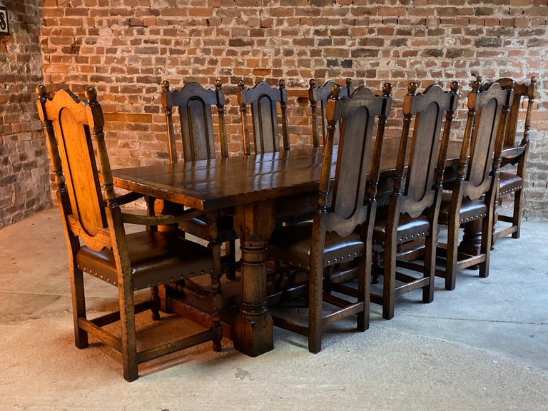 Antique Oak Refectory Dining Table and Eight Chairs 19th Century, circa 1890 at 1stDibs