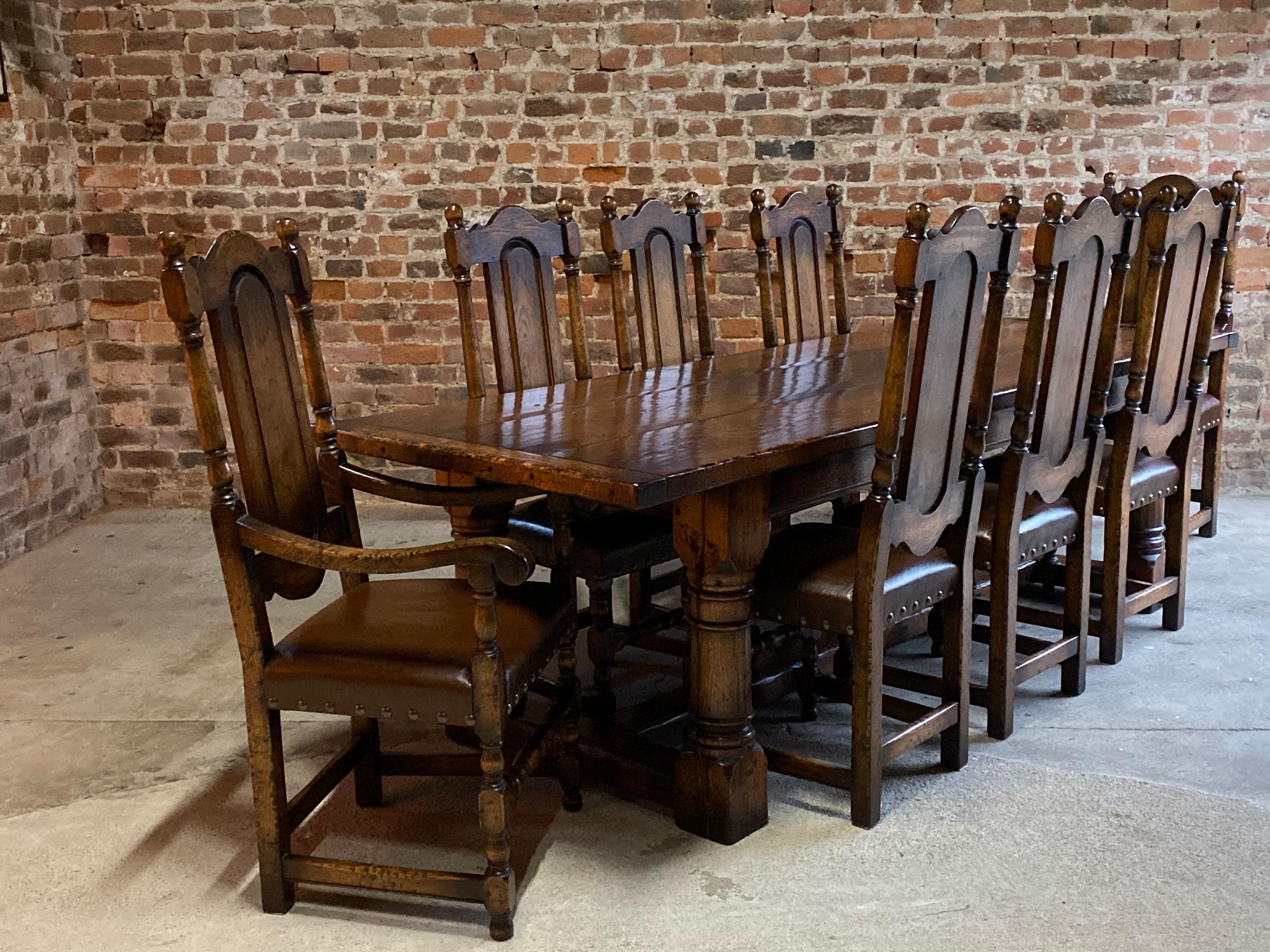 Antique Oak Refectory Dining Table and Eight Chairs 19th Century, circa 1890 In Good Condition In Longdon, Tewkesbury