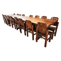 Antique Oak Refectory Dining Table with 16 Matching Chairs 16 foot Early 1900s