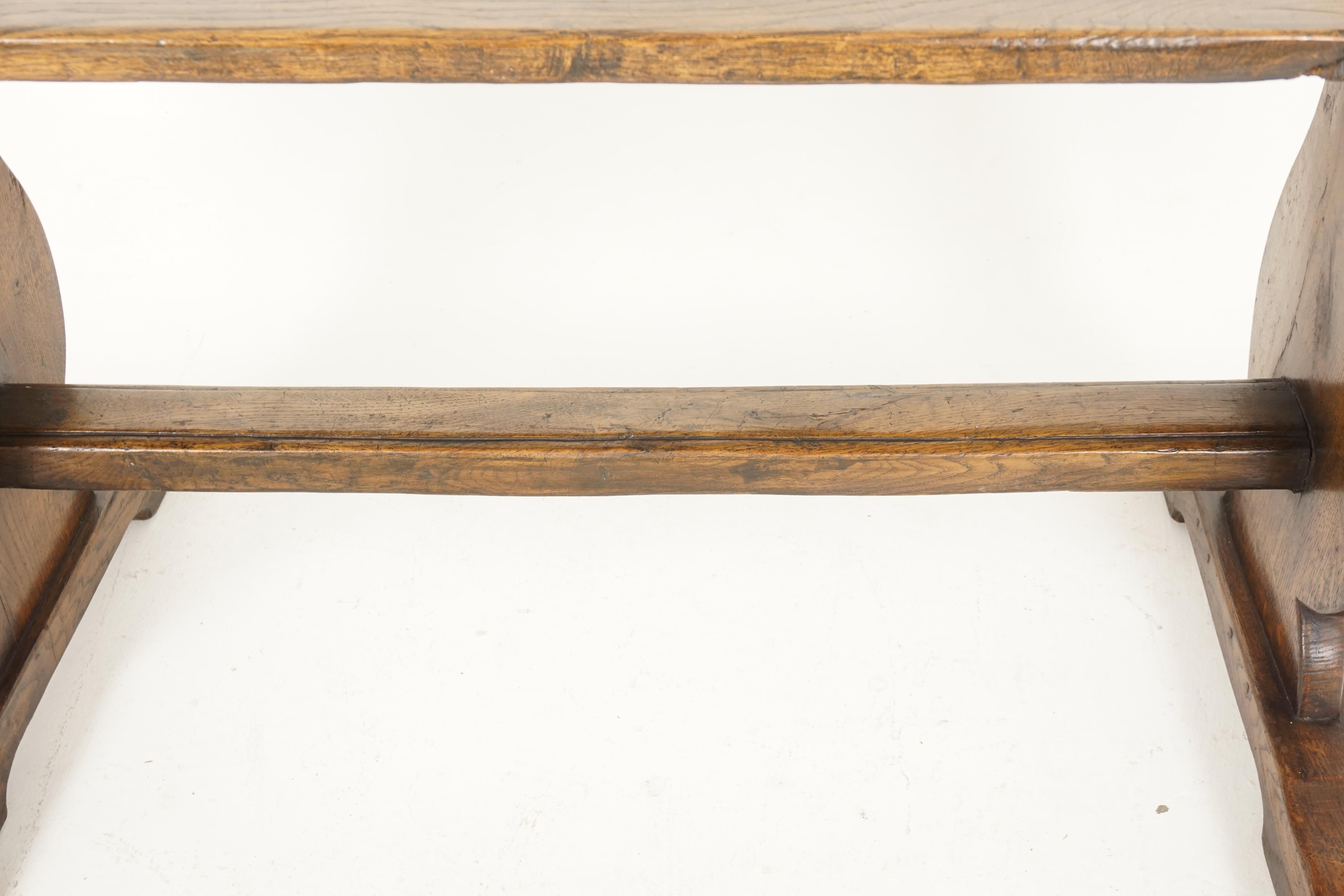 Antique Oak Refectory Farmhouse Dining Table Trestle Ends, Scotland 1920, B2420 In Good Condition In Vancouver, BC