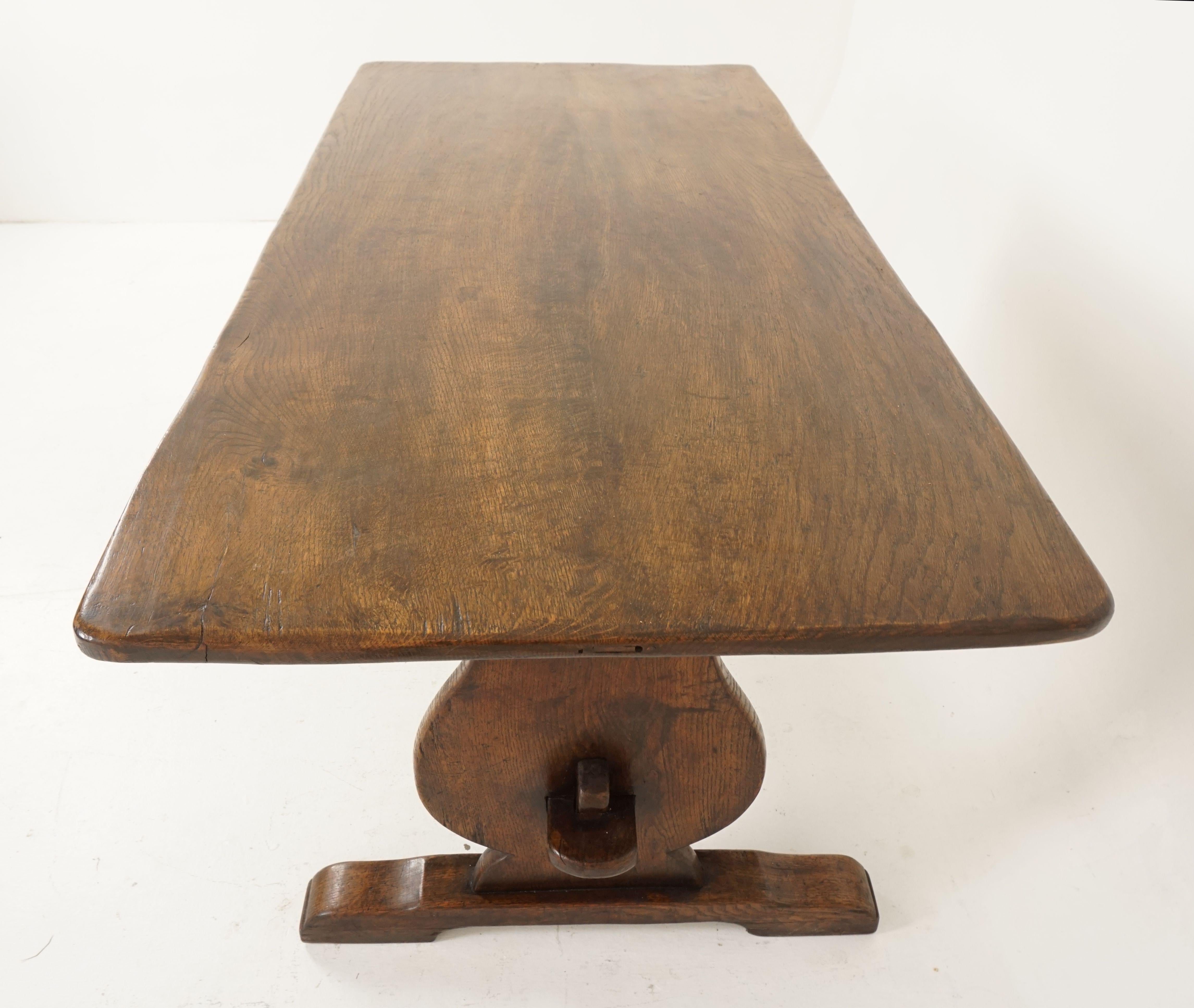 Antique Oak Refectory Farmhouse Dining Table Trestle Ends, Scotland 1920, B2420 1