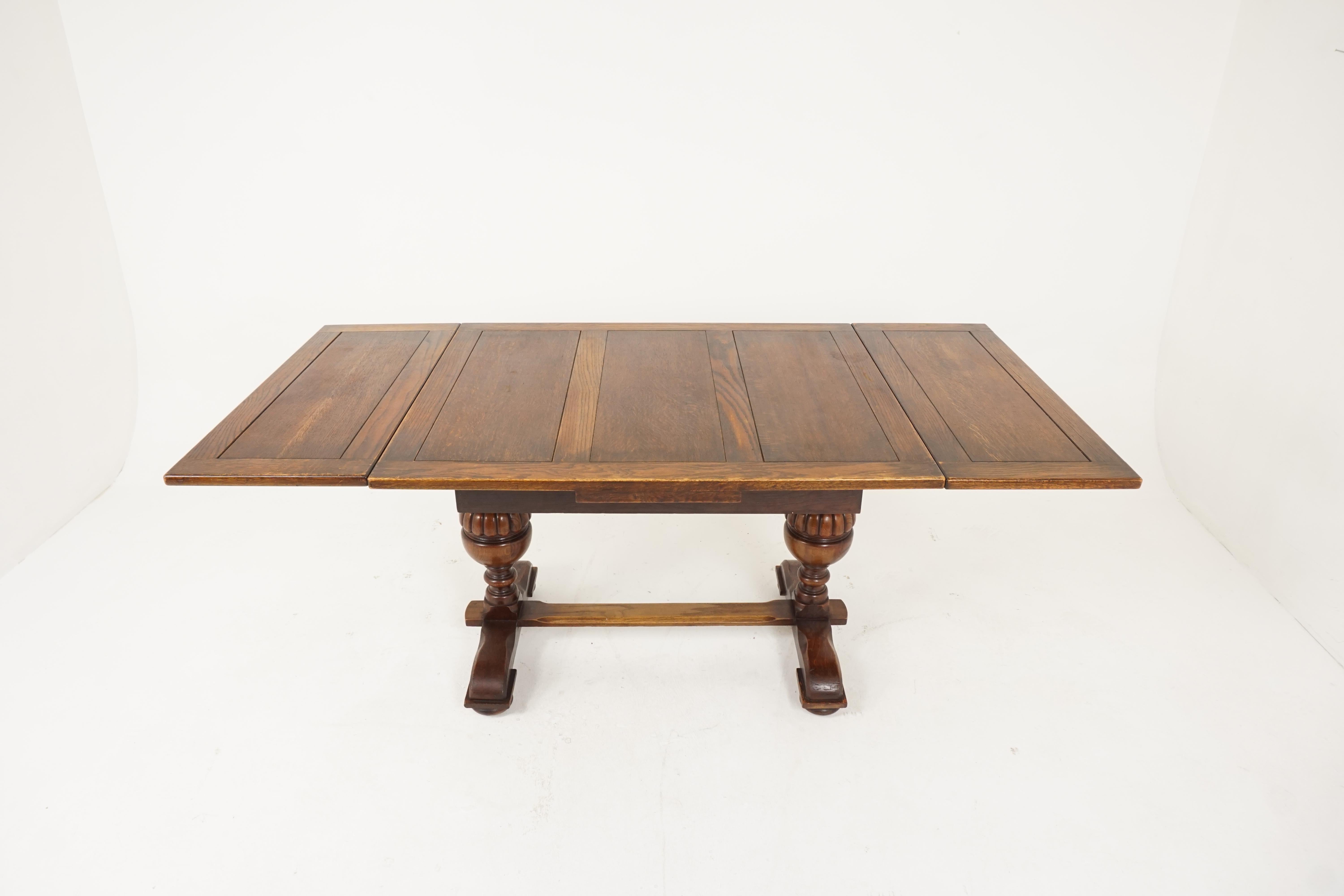 Antique Oak Refectory Table, Draw Leaf, Scotland 1930, B2416 In Good Condition In Vancouver, BC