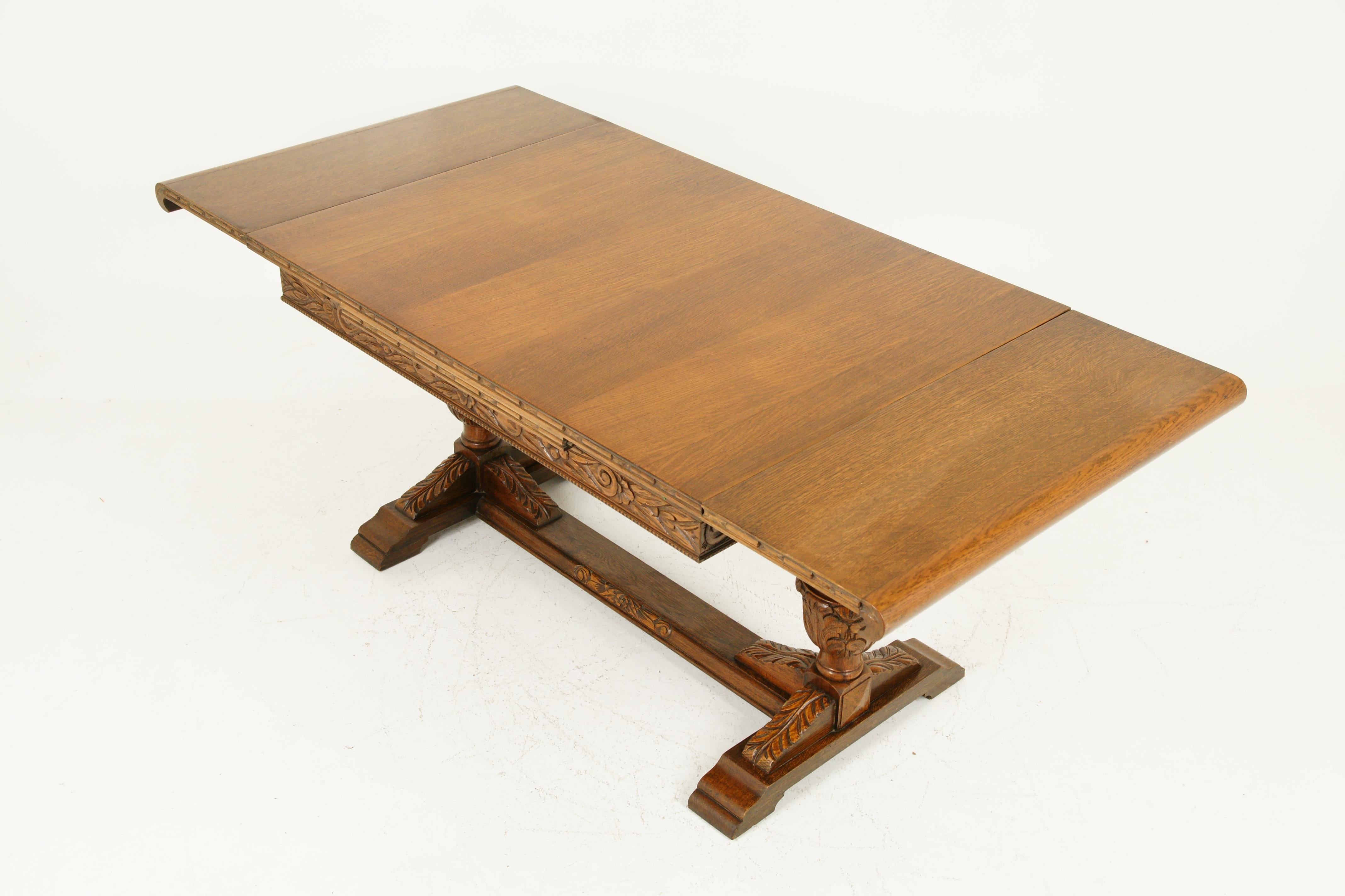 Antique Oak Refectory Table, Draw Leaf Table, Extendable, Scotland 1930, B1709C 1