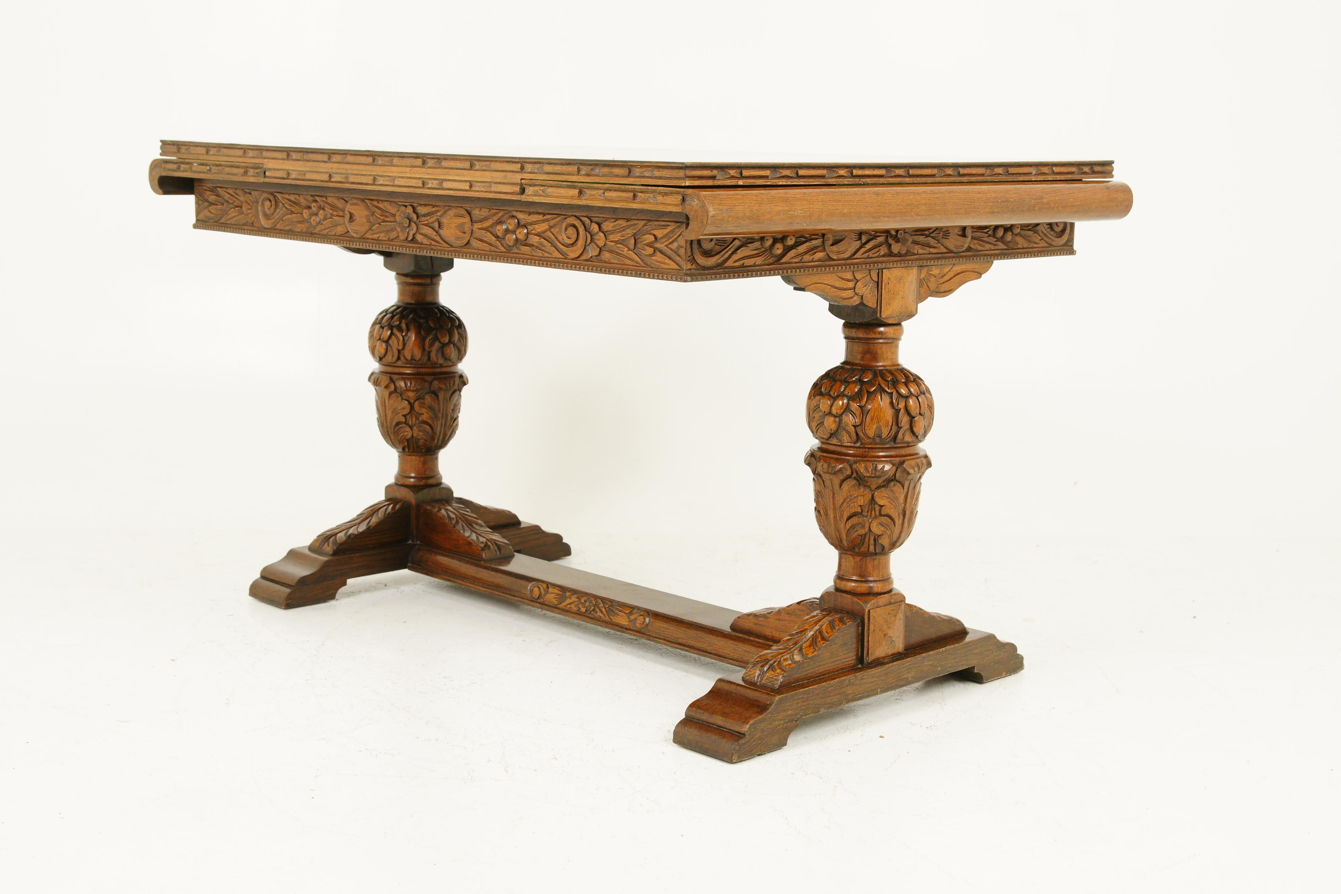 Antique Oak Refectory Table, Draw Leaf Table, Extendable, Scotland 1930, B1709C 2