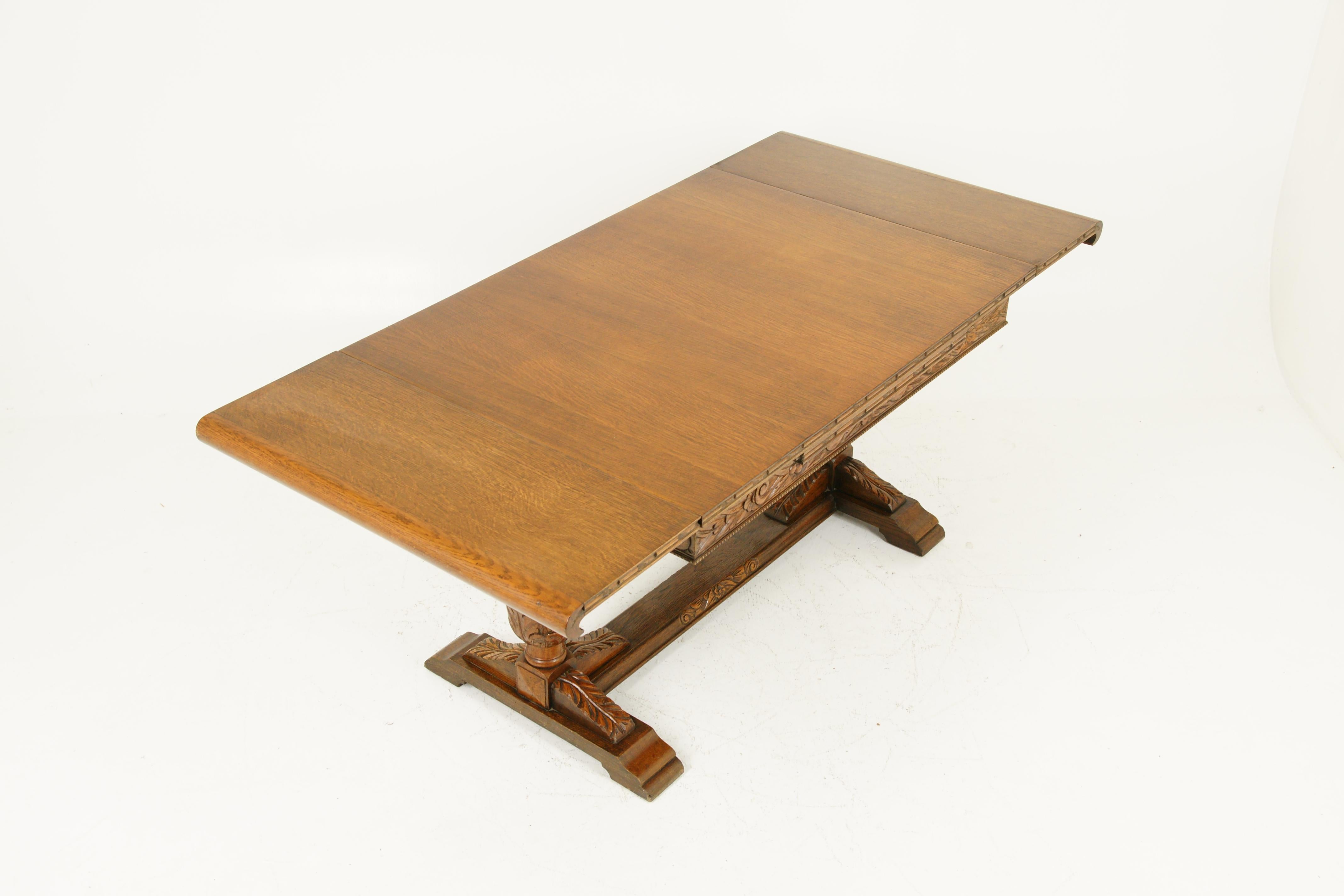 Scottish Antique Oak Refectory Table, Draw Leaf Table, Extendable, Scotland 1930, B1709C