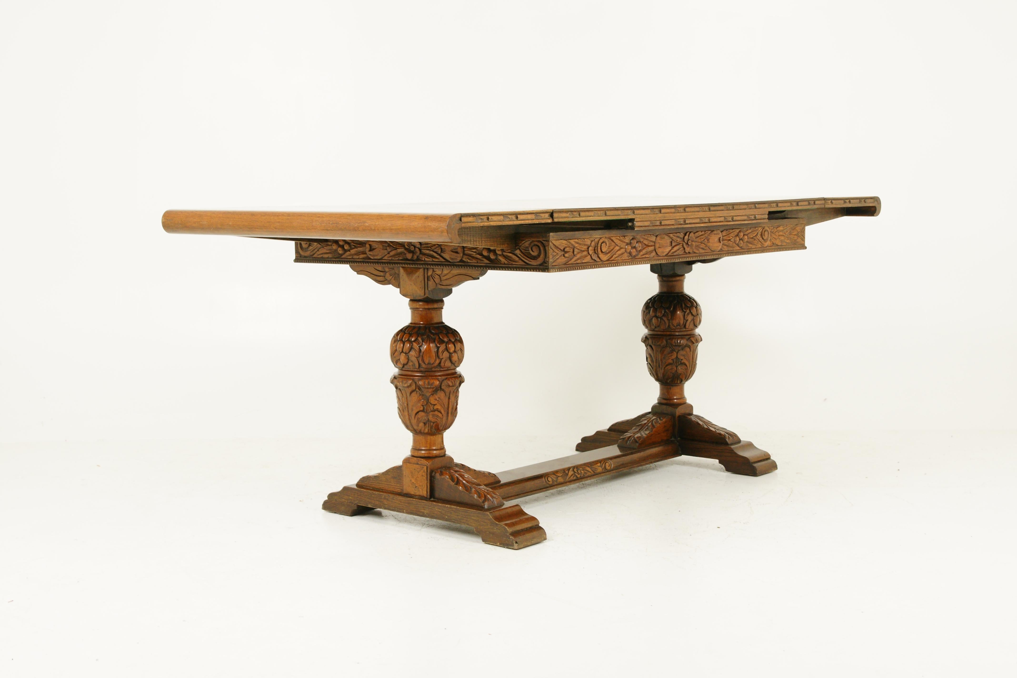 Hand-Crafted Antique Oak Refectory Table, Draw Leaf Table, Extendable, Scotland 1930, B1709C