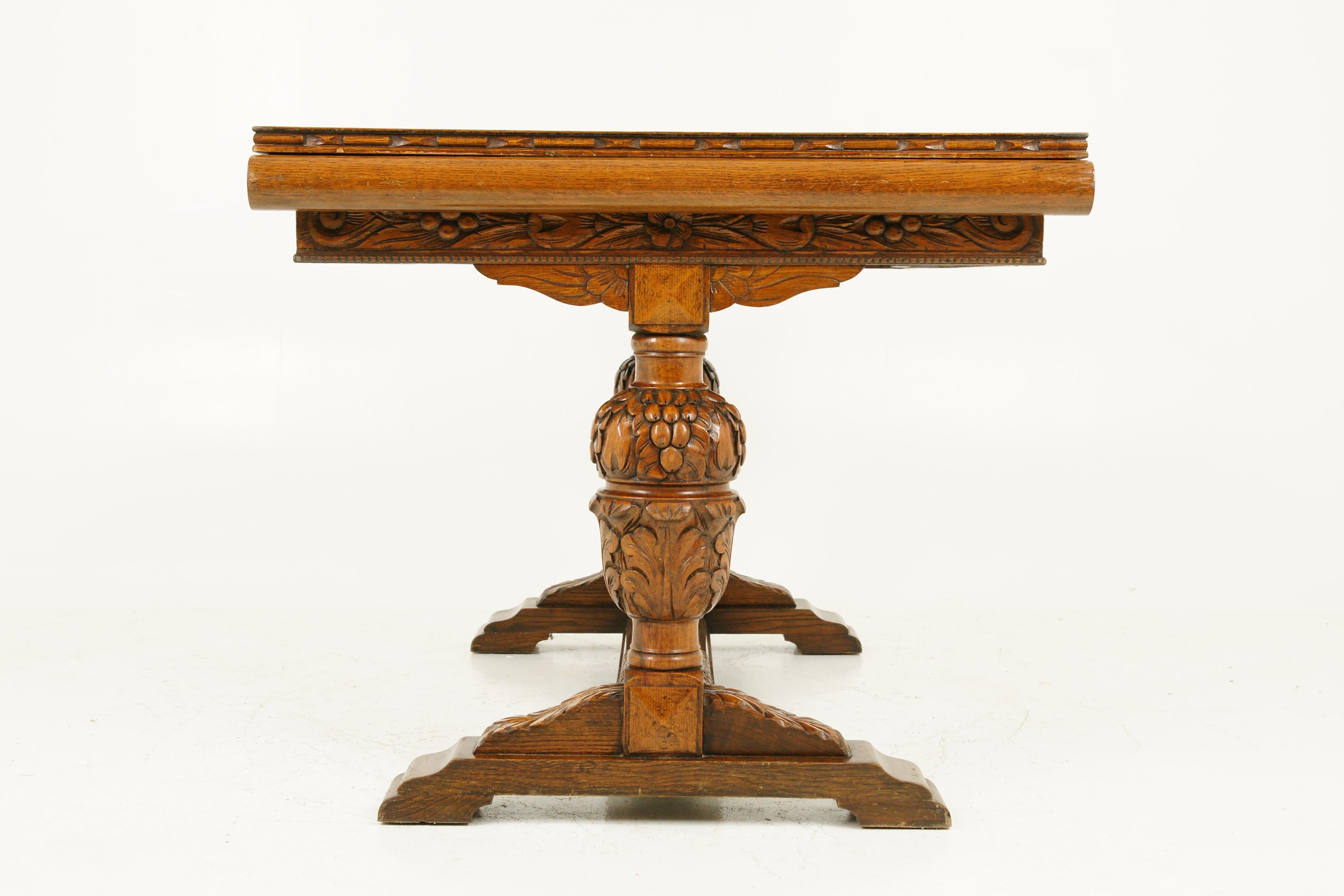 Antique Oak Refectory Table, Draw Leaf Table, Extendable, Scotland 1930, B1709C In Good Condition In Vancouver, BC