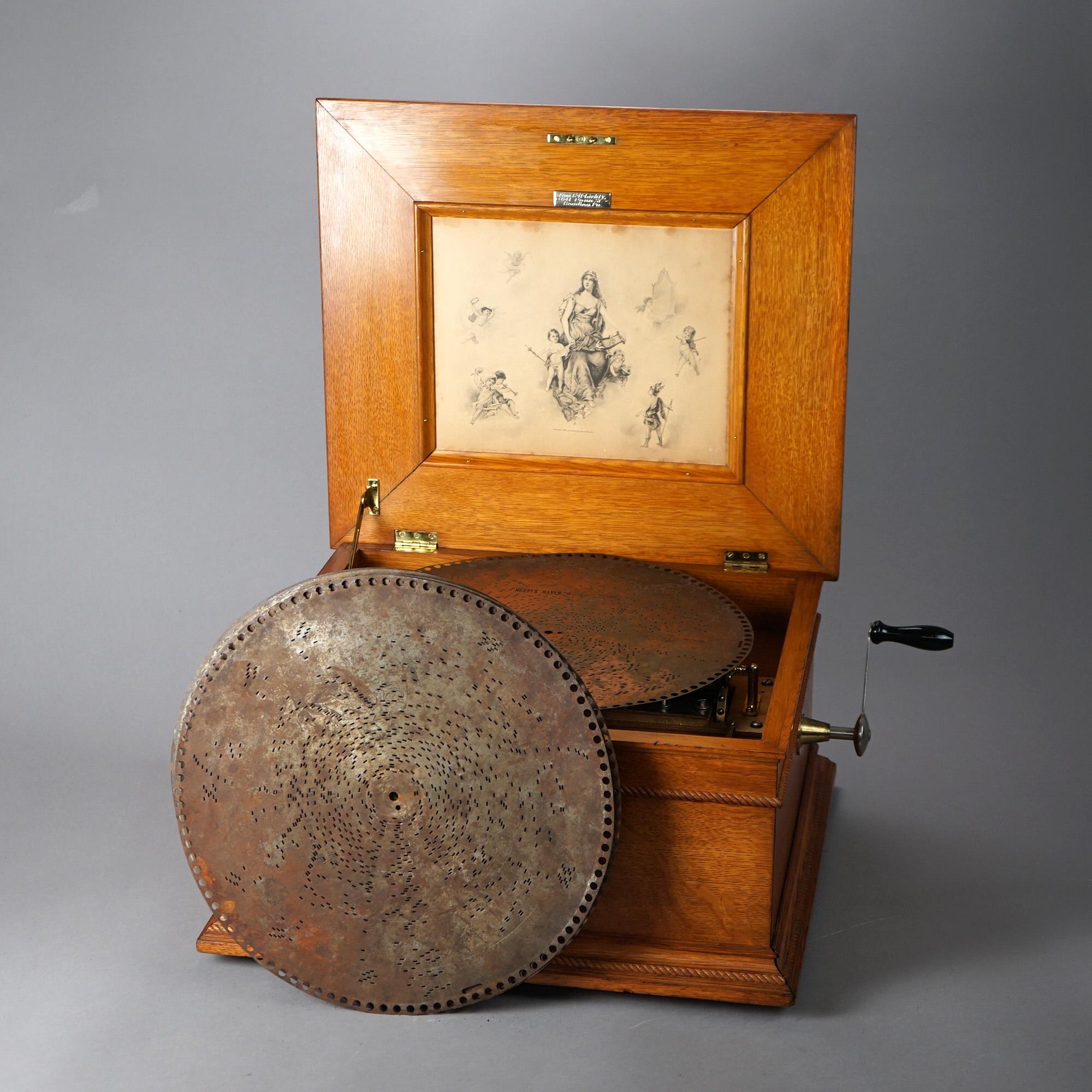 Antique Oak Regina Table Top Music Box with Six Discs 19th C 4