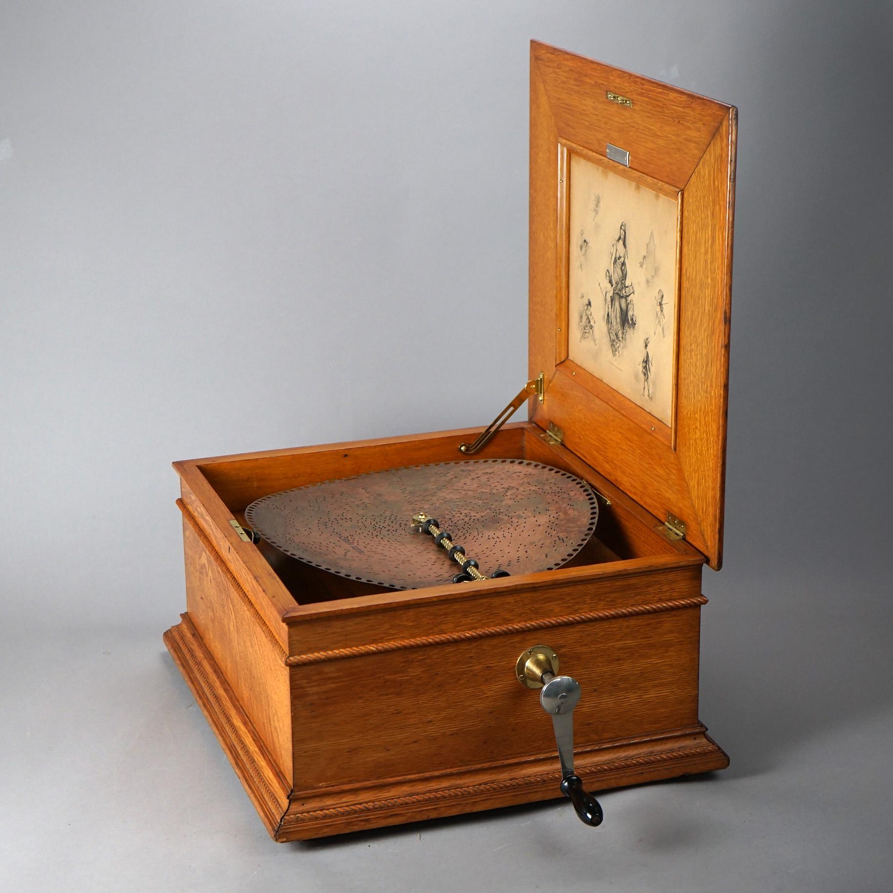Antique Oak Regina Table Top Music Box with Six Discs 19th C 7