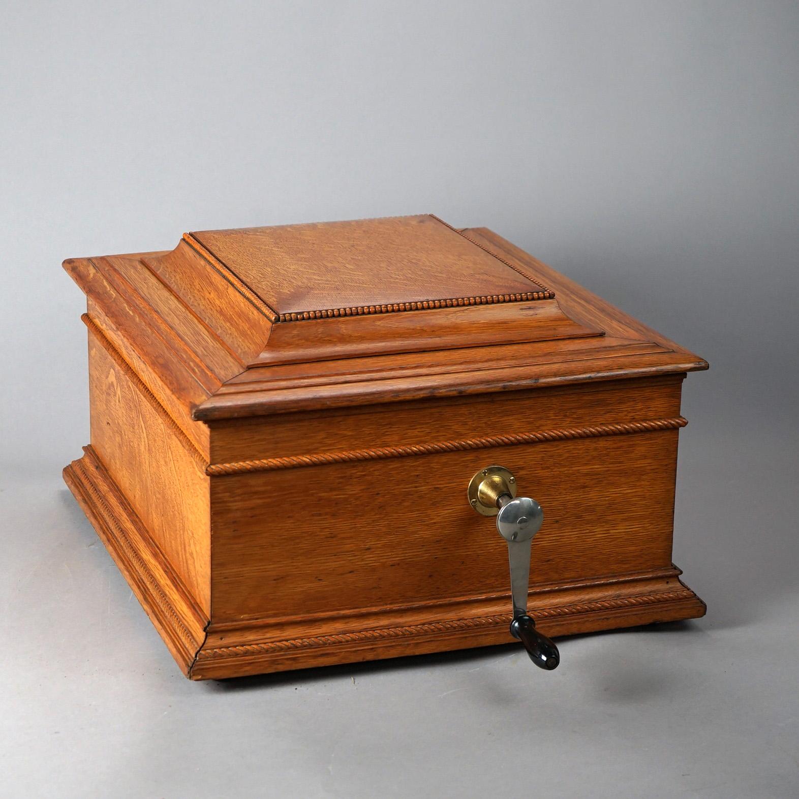 Antique Oak Regina Table Top Music Box with Six Discs 19th C 8