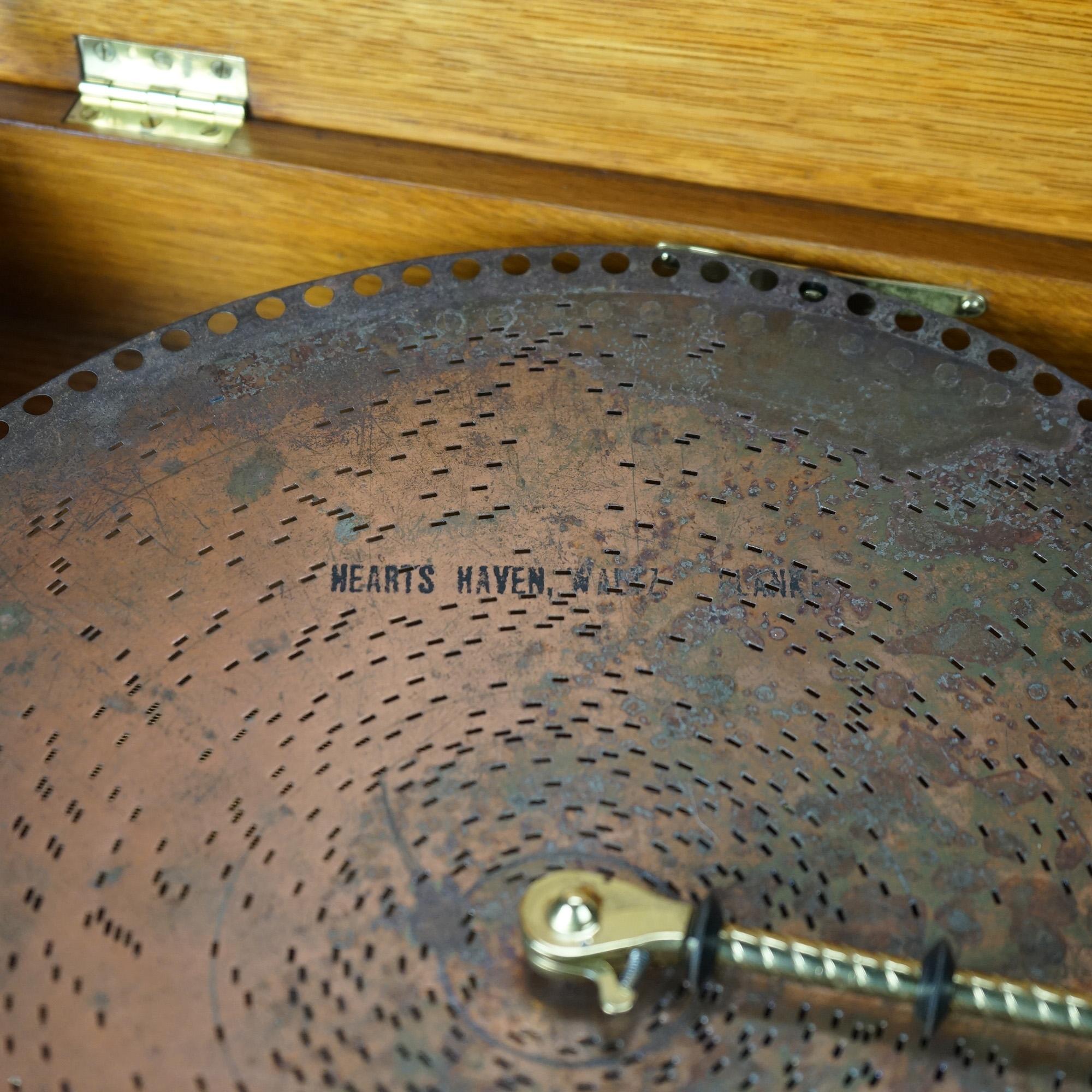Victorian Antique Oak Regina Table Top Music Box with Six Discs 19th C