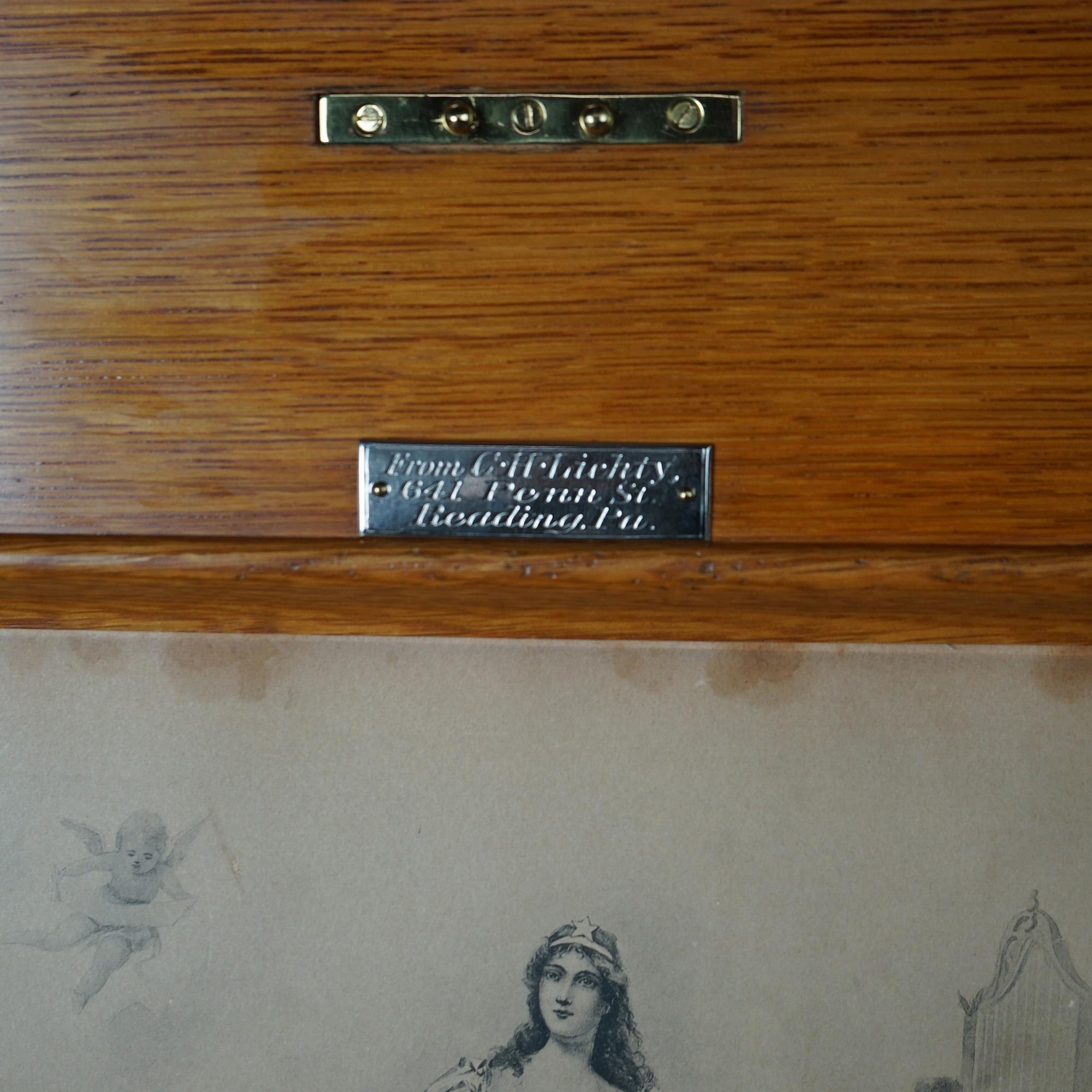 American Antique Oak Regina Table Top Music Box with Six Discs 19th C