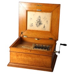 Antique Oak Regina Table Top Music Box with Six Discs 19th C