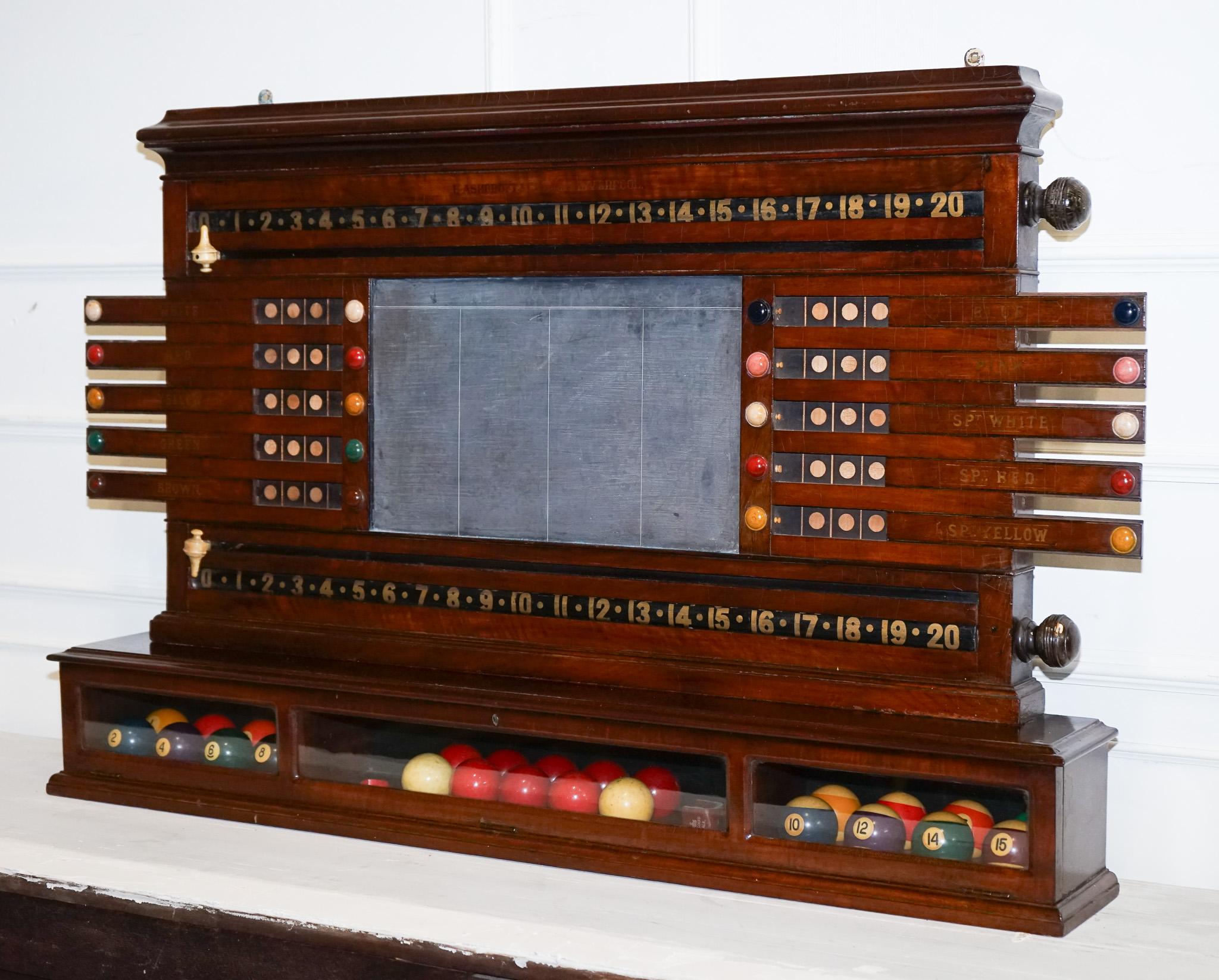 British ANTIQUE OAK RESTORED J. ASHCROFT & CO LIVERPOOL SNOOKER BILLiARD SCORE BOARD For Sale