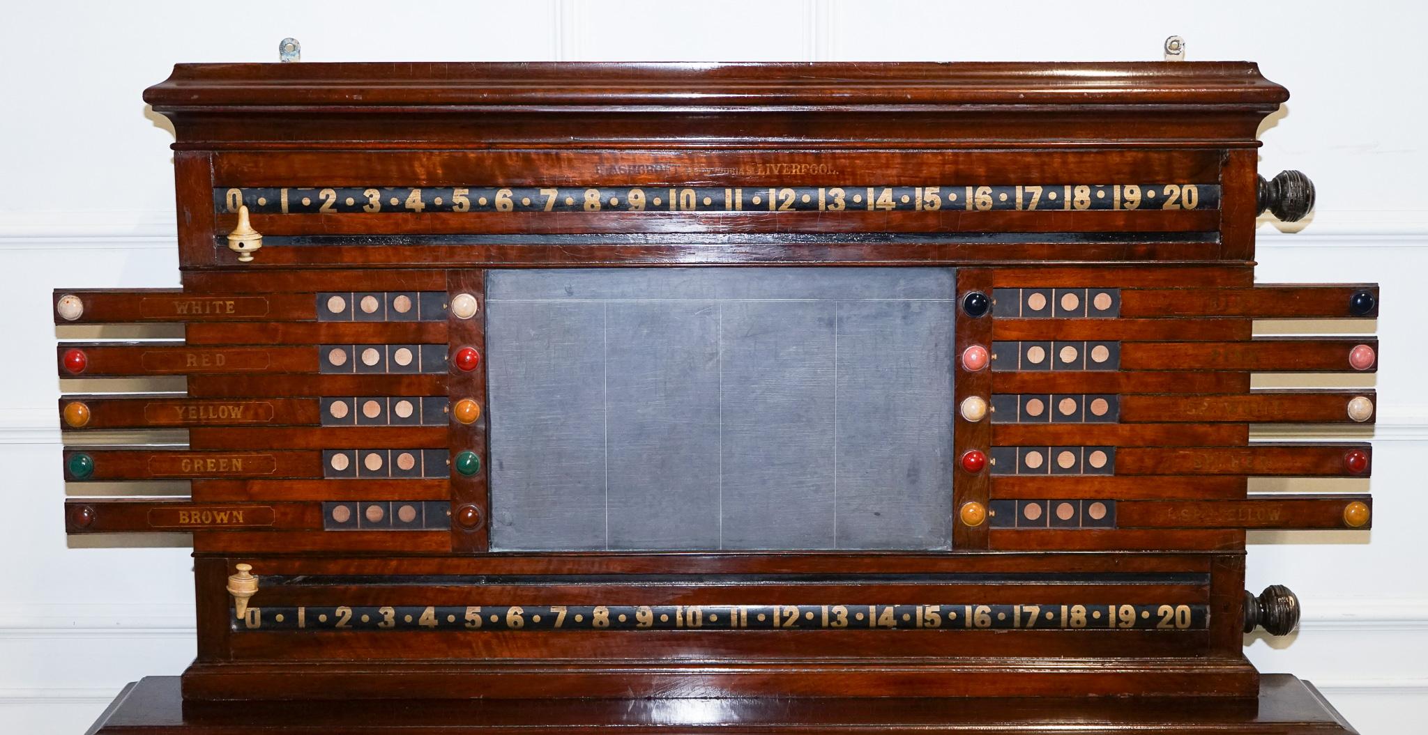 Hand-Crafted ANTIQUE OAK RESTORED J. ASHCROFT & CO LIVERPOOL SNOOKER BILLiARD SCORE BOARD For Sale