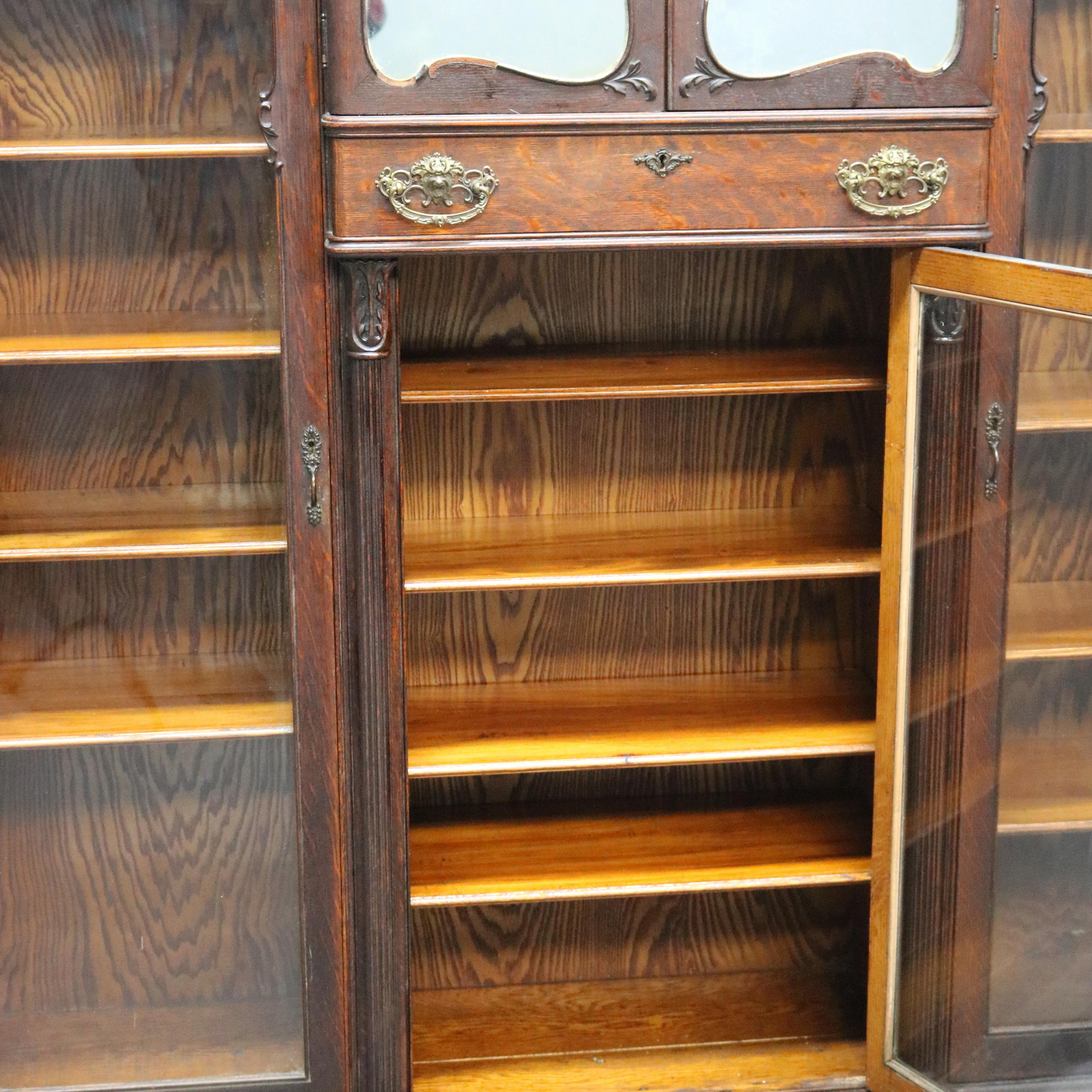 Antique Oak RJ Horner School Mirrored Bookcase, circa 1910 3