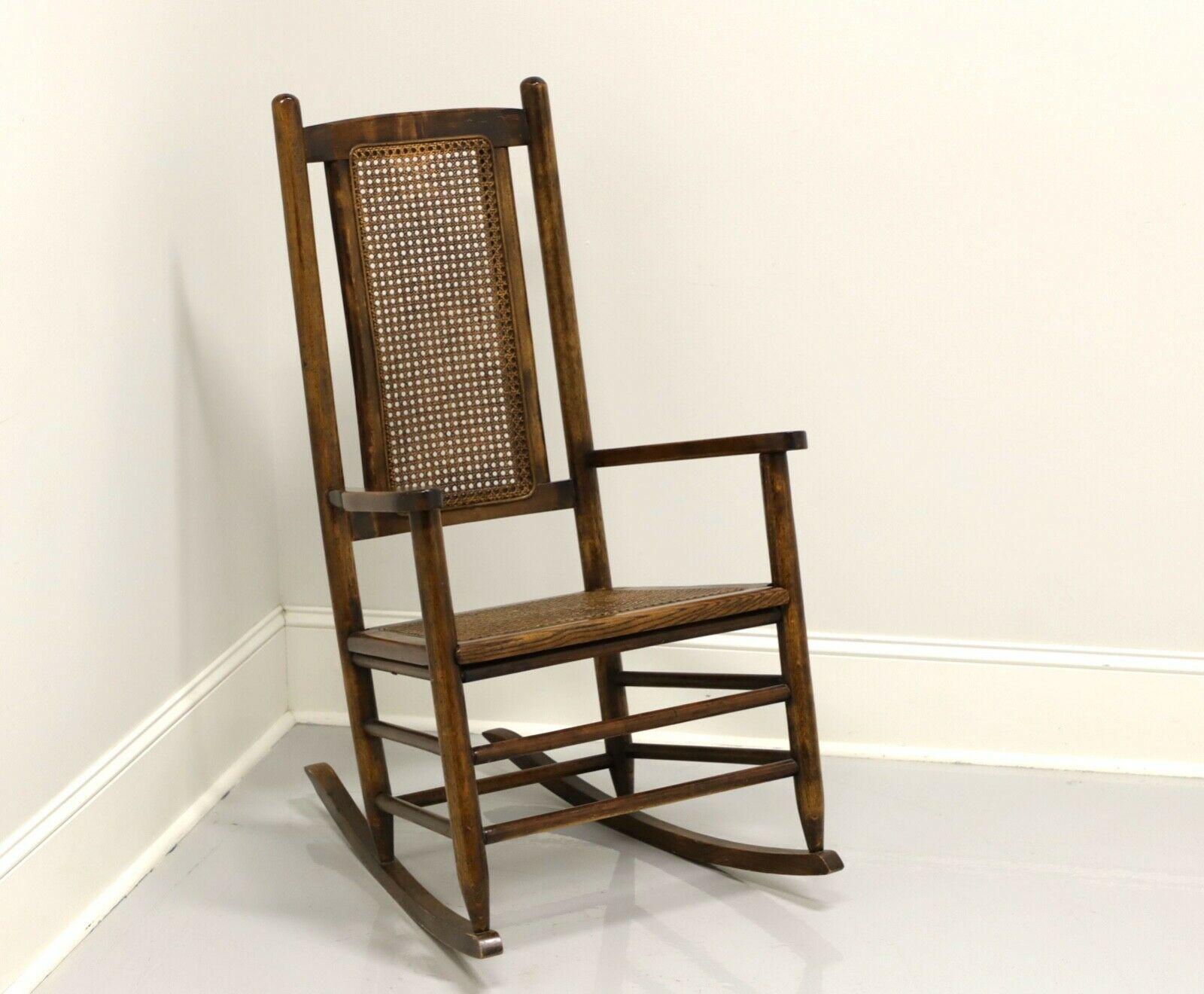 Antique Oak Rocking Chair with Caned Seat and Backrest In Good Condition In Charlotte, NC