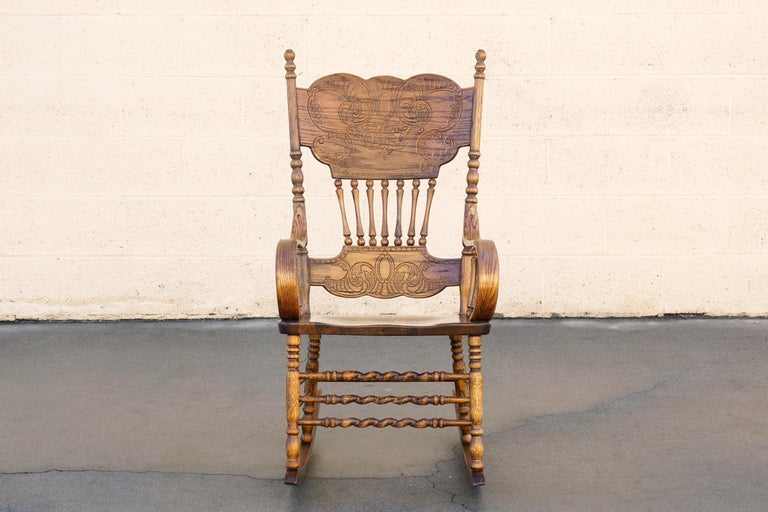 Vintage Oak Rocking Chair With Pressed Back For Sale At 1stdibs