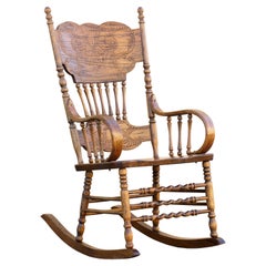 Vintage Oak Rocking Chair with Pressed Back