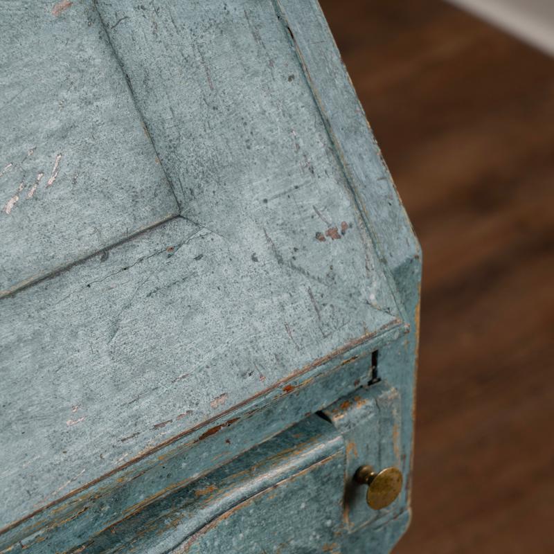 Antique Oak Rococo Blue Painted Secretary Bureau from Sweden 4