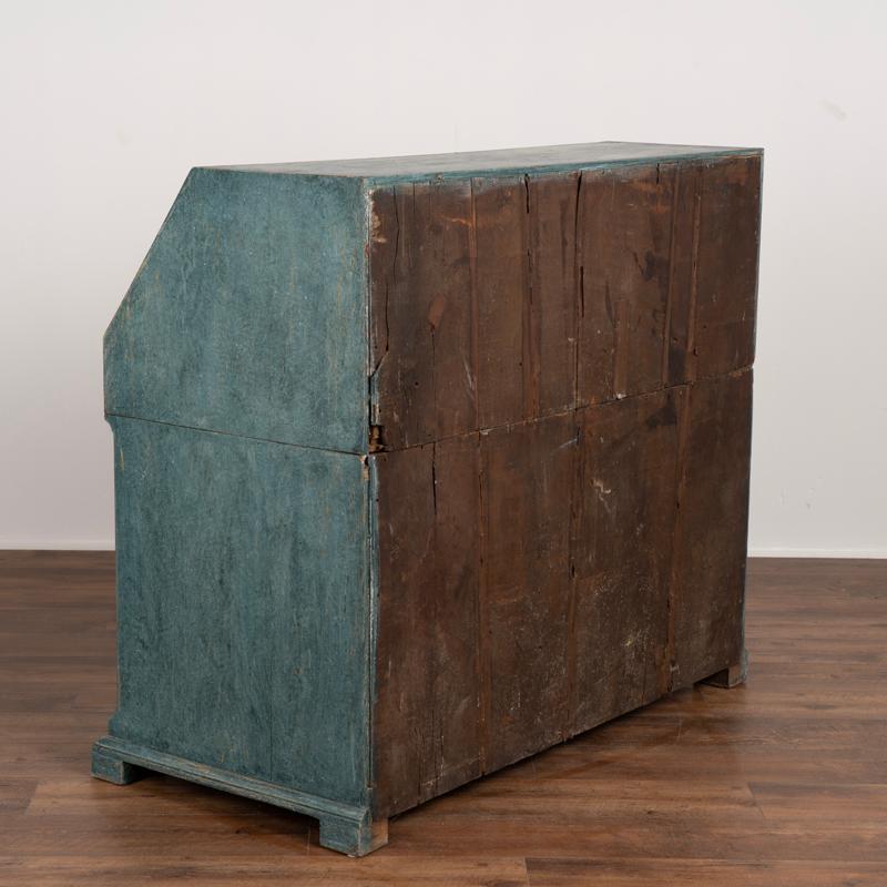 Antique Oak Rococo Blue Painted Secretary Bureau from Sweden 1