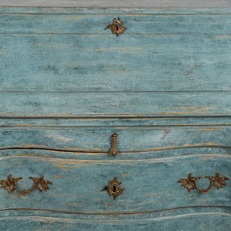 Antique Oak Rococo Blue Painted Secretary Bureau from Sweden 3