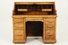 Antique Oak Roll Top Desk, Double Pedestal, American 1910, B2531