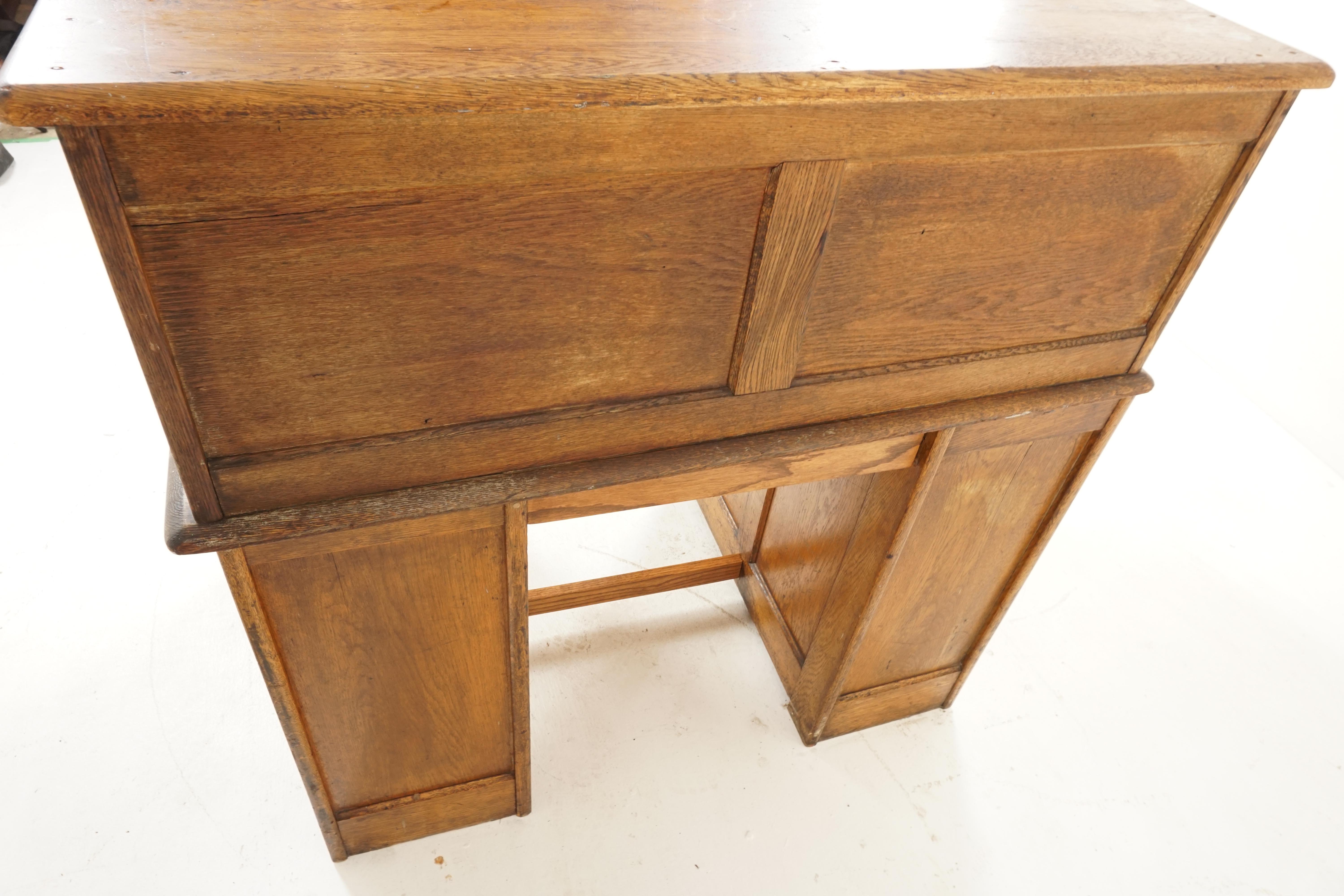 Antique Oak Roll Top Desk, Double Pedestal, American 1910, B2801  2
