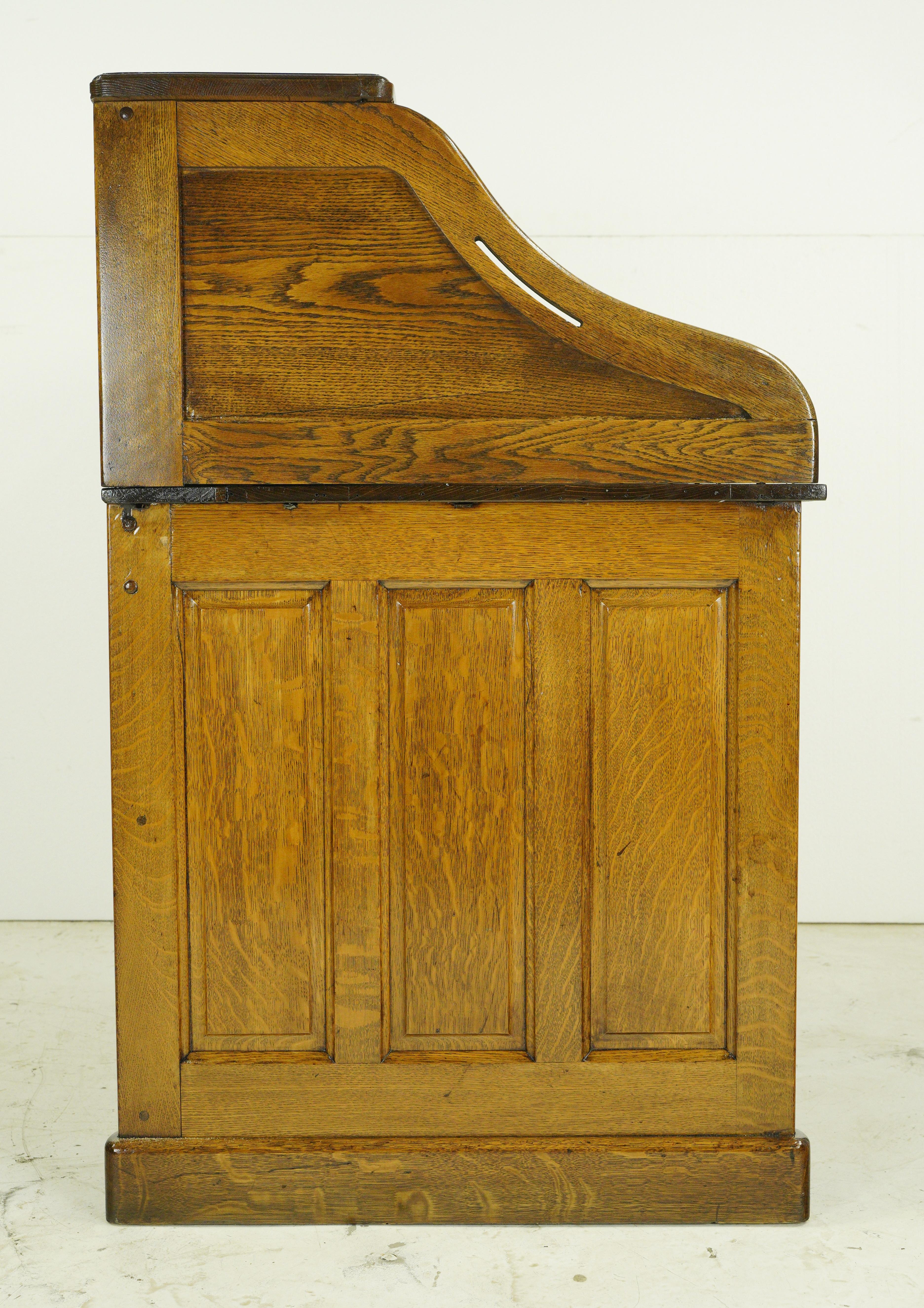 20th Century Antique Oak Roll Top Storage Secretary Desk