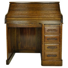 Antique Oak Roll Top Storage Secretary Desk