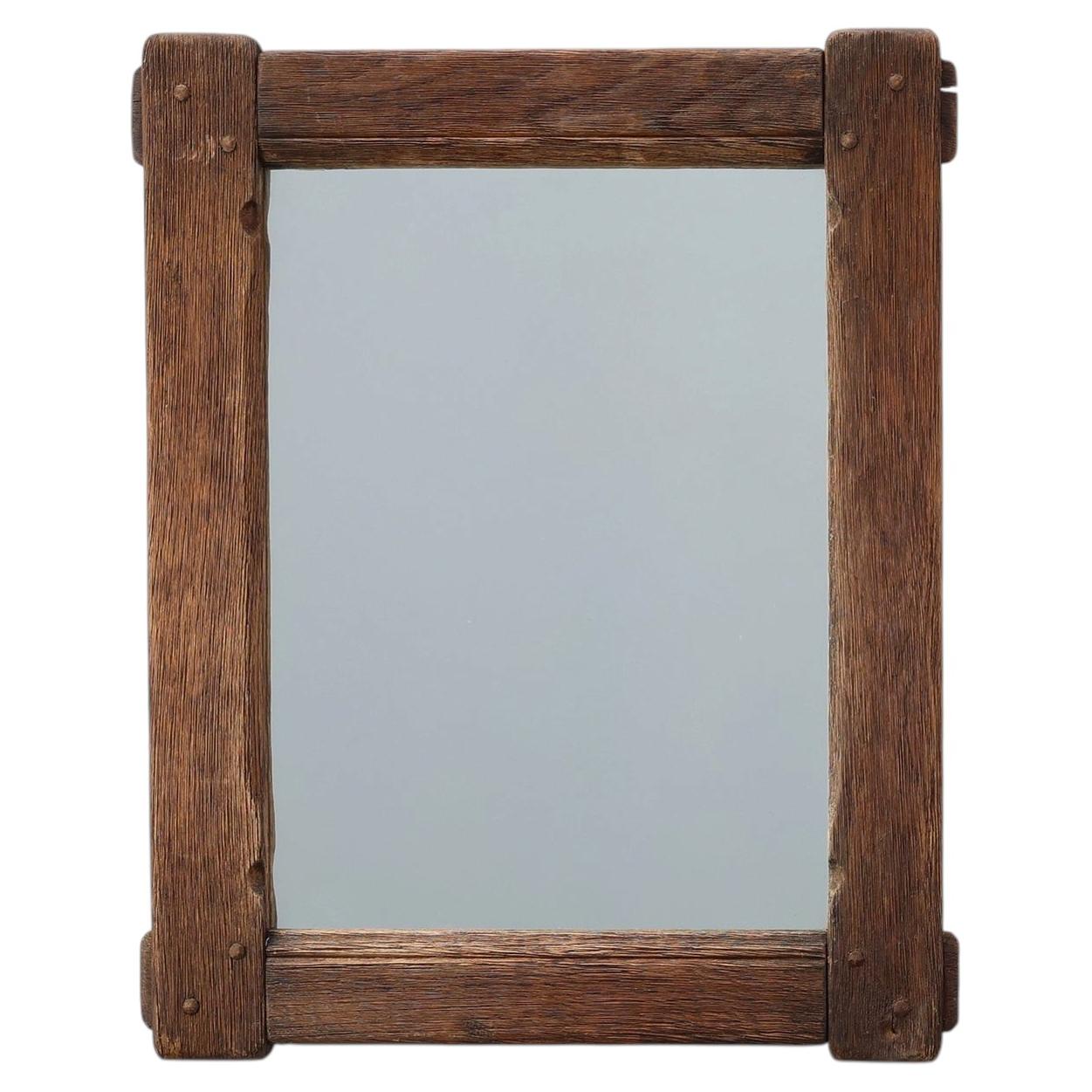 Antique oak rustic wall mirror, France ca. 1820 For Sale