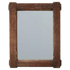 Antique oak rustic wall mirror, France ca. 1820