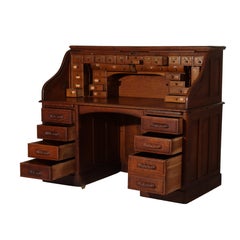 Antique Oak S-Roll Top Desk with Full Interior Unsigned C1900