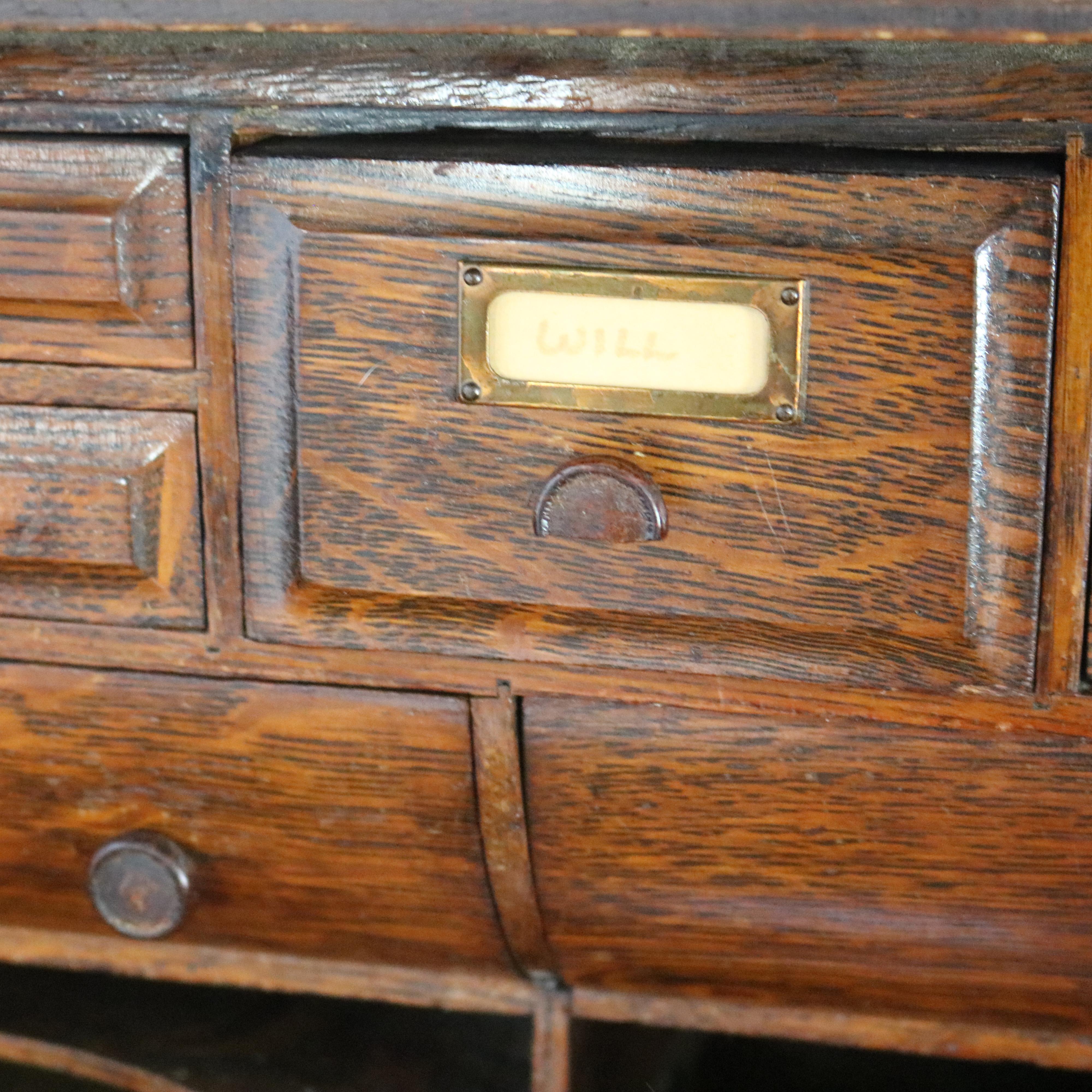 Antique Oak S-Roll Top Single Column Paneled Desk with Full Interior C1900 6