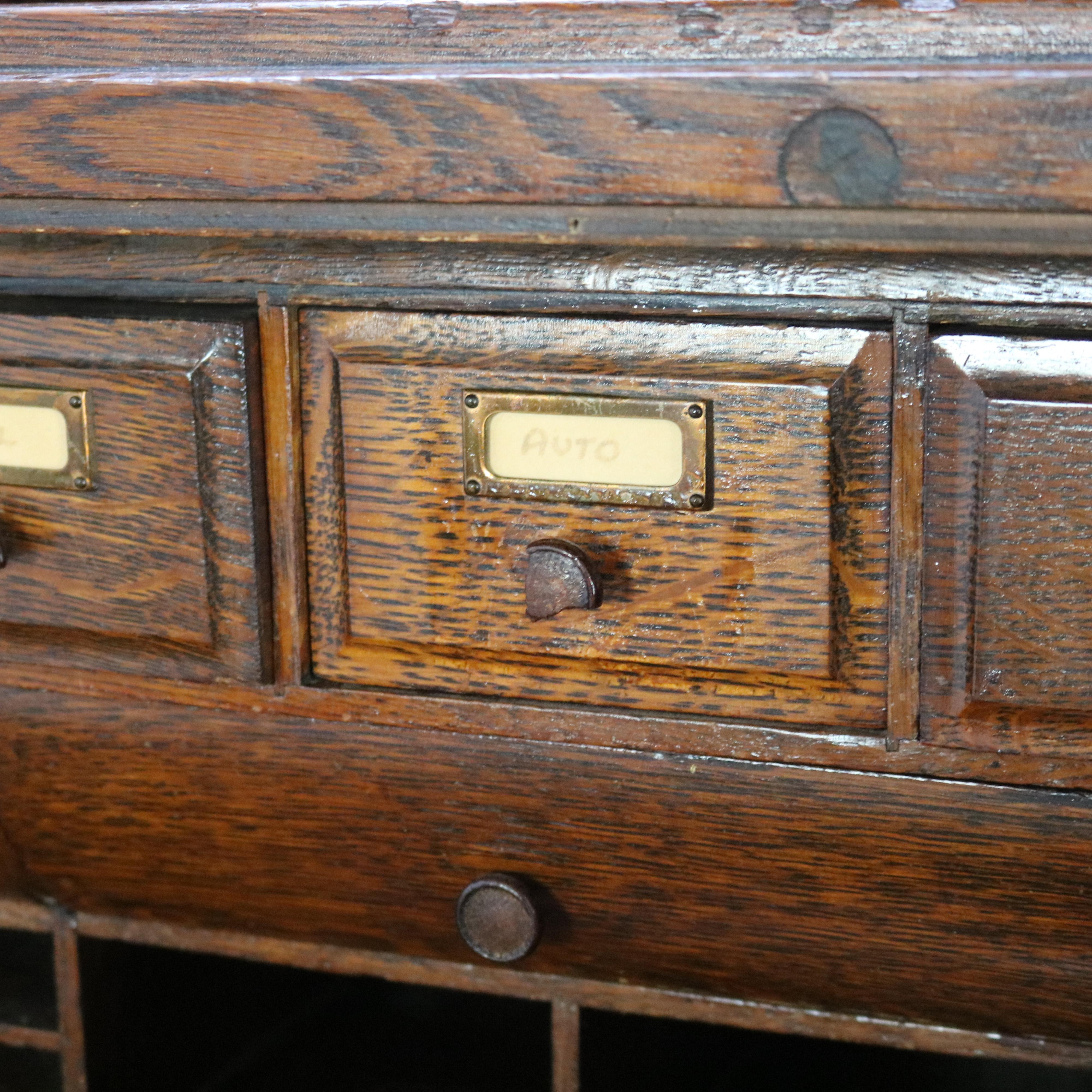 Antique Oak S-Roll Top Single Column Paneled Desk with Full Interior C1900 7