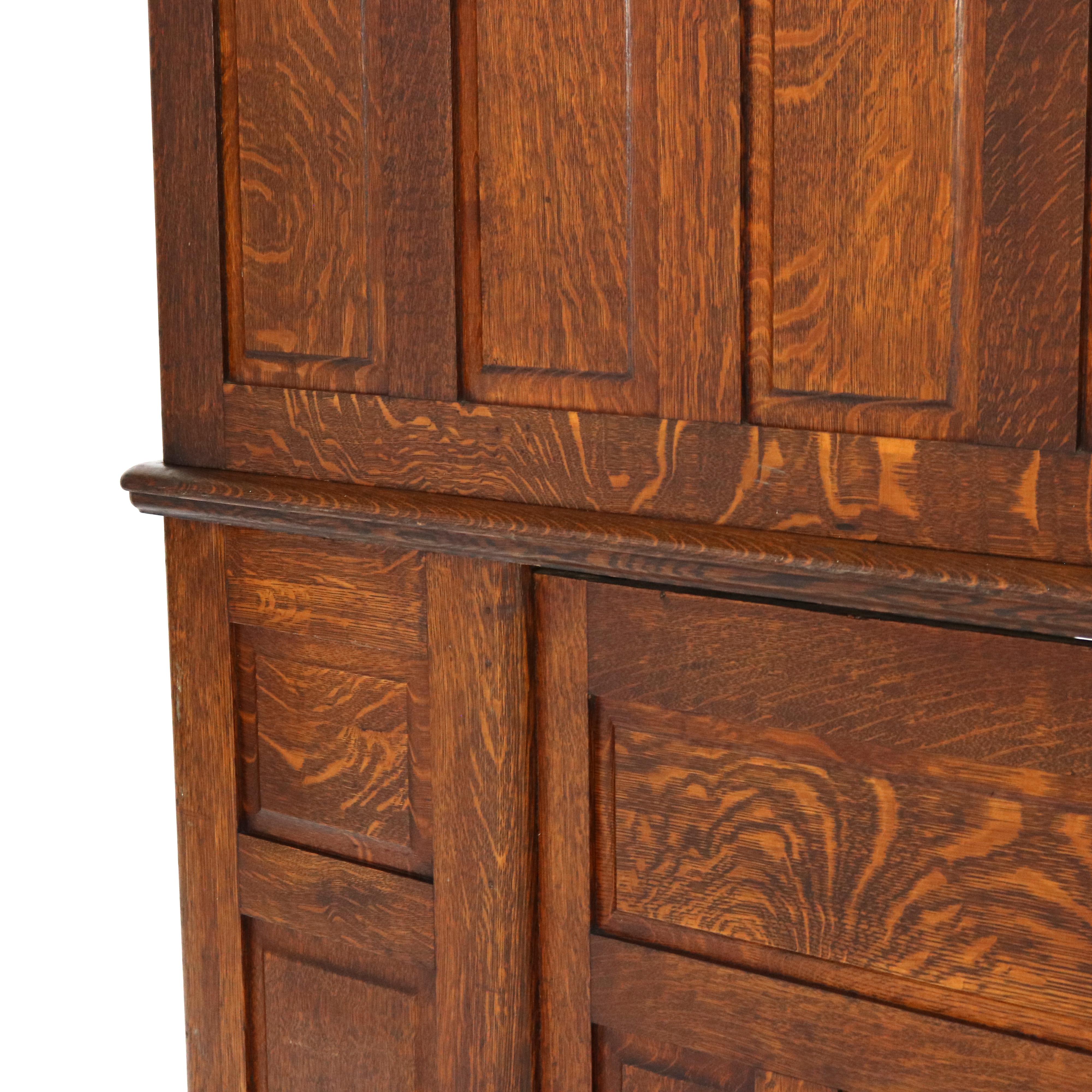Antique Oak S-Roll Top Single Column Paneled Desk with Full Interior C1900 16