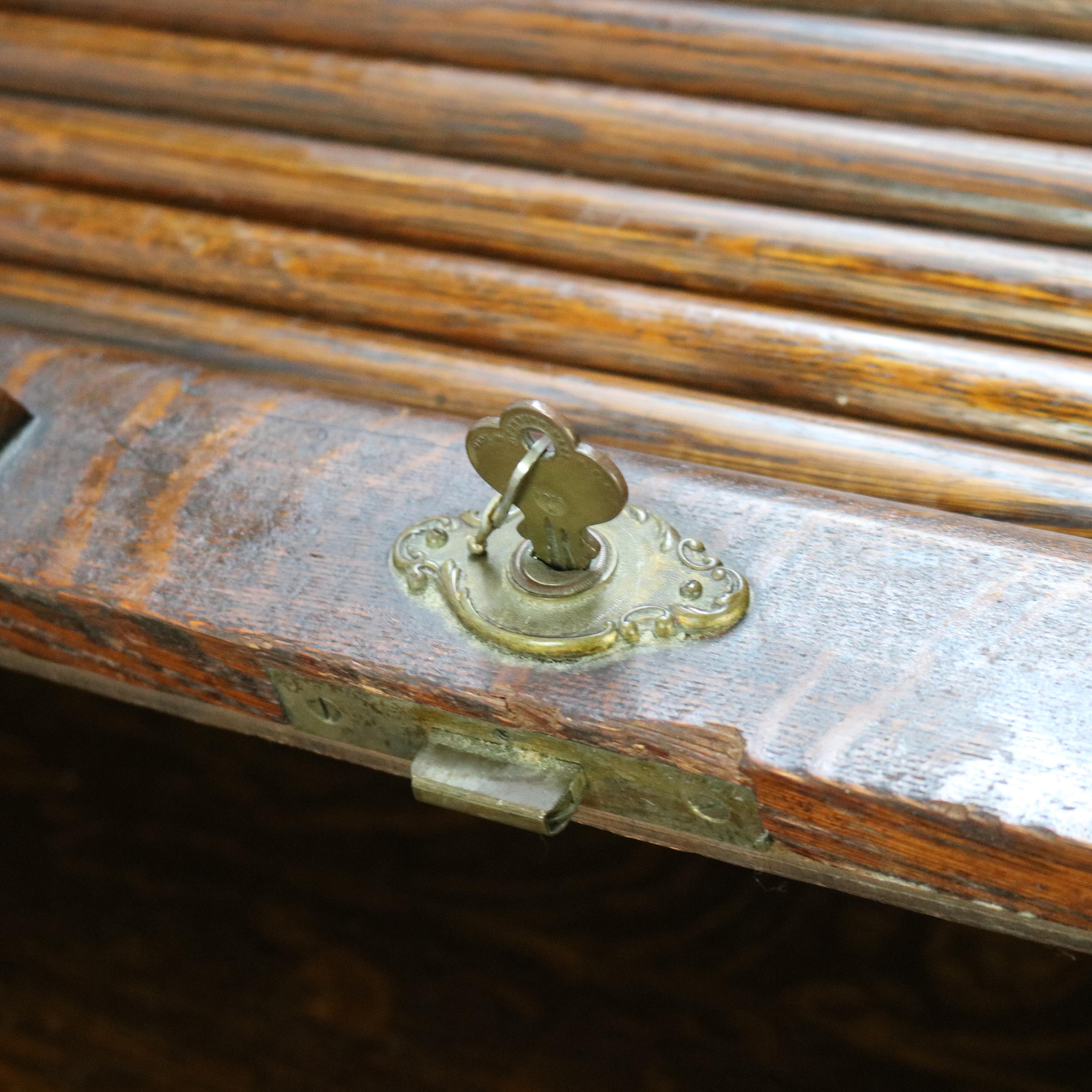 Antique Oak S-Roll Top Single Column Paneled Desk with Full Interior C1900 3